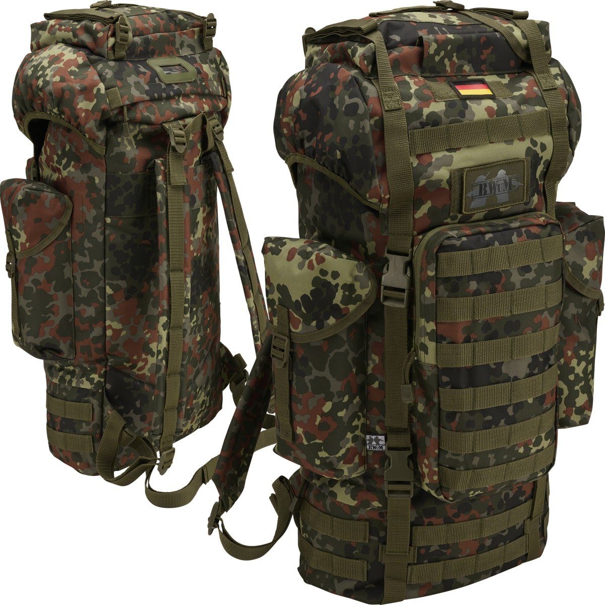 BWuM Daypack BWuM Bundeswehr Kampfrucksack Molle 65L + Patch & Flagge günstig online kaufen