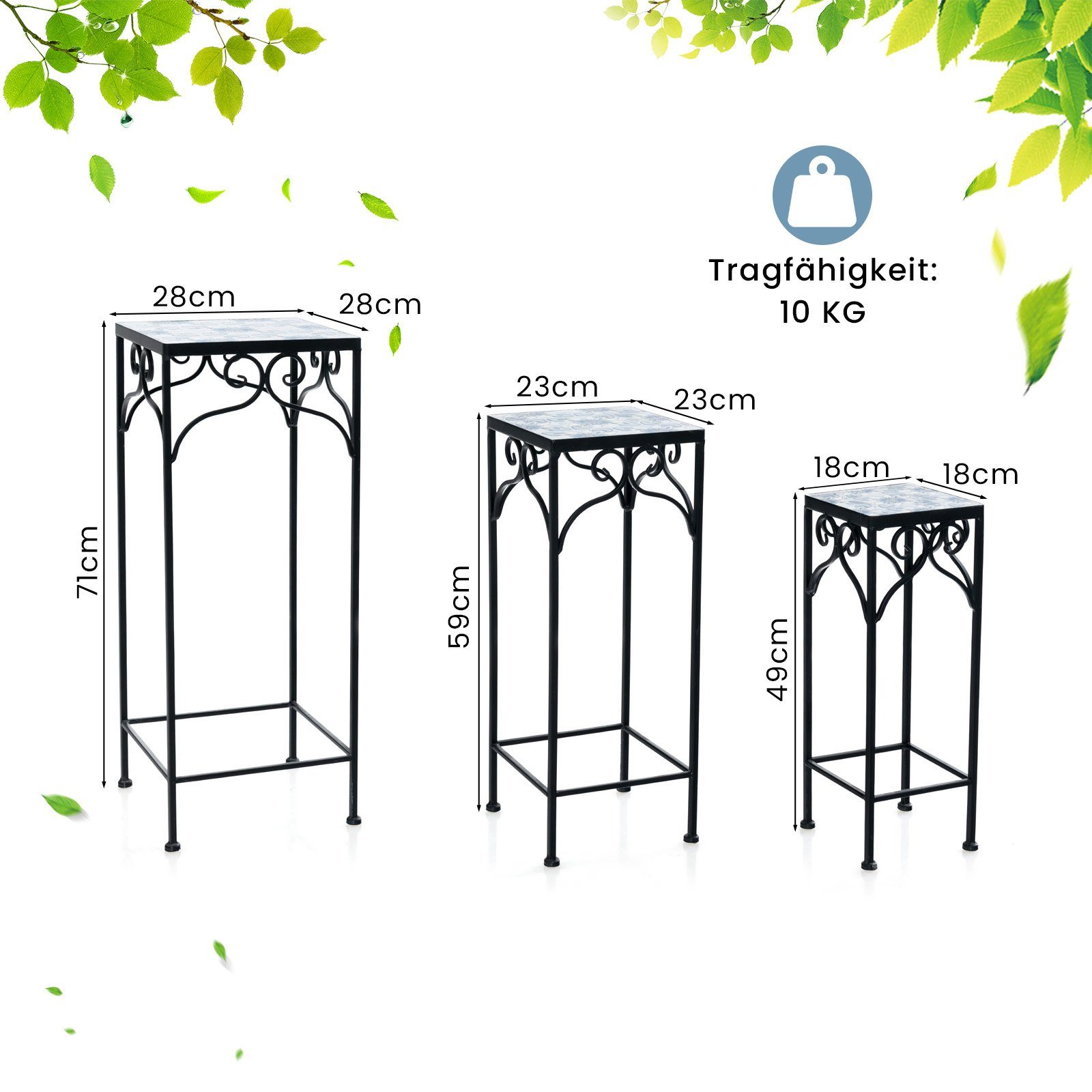 Quadratisch, Blumenständer (3 Metall, COSTWAY aus Blau St), Blumenhocker,