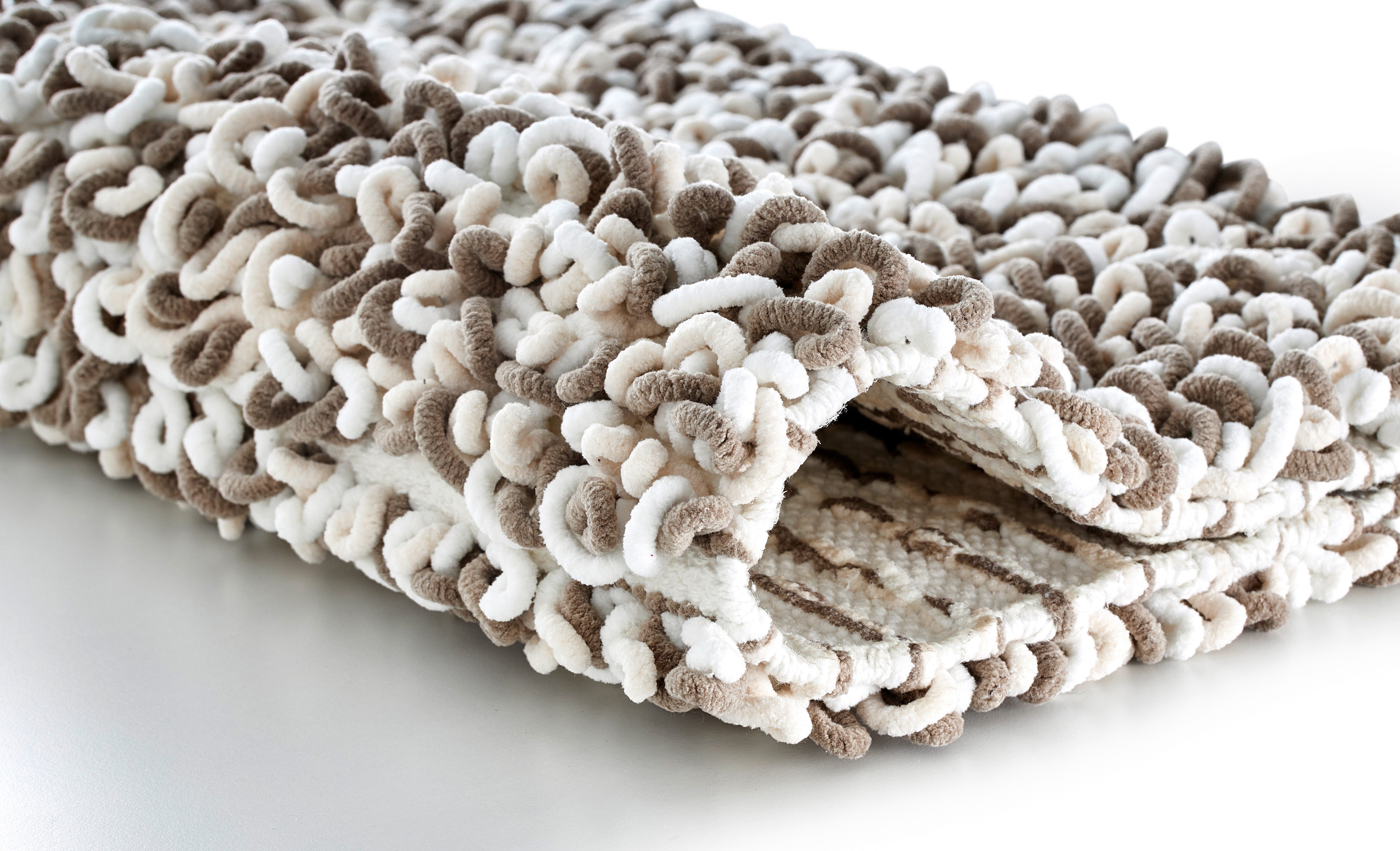 Kleine Wolke Badematte Sling, Badvorleger, Badezimmer Teppich, Höhe 20 mm, rutschhemmend beschichtet, fußbodenheizungsgeeignet, Baumwolle, Polyester, rechteckig, Badteppich, handgefertigt, 2 farbige Schlingenoptik