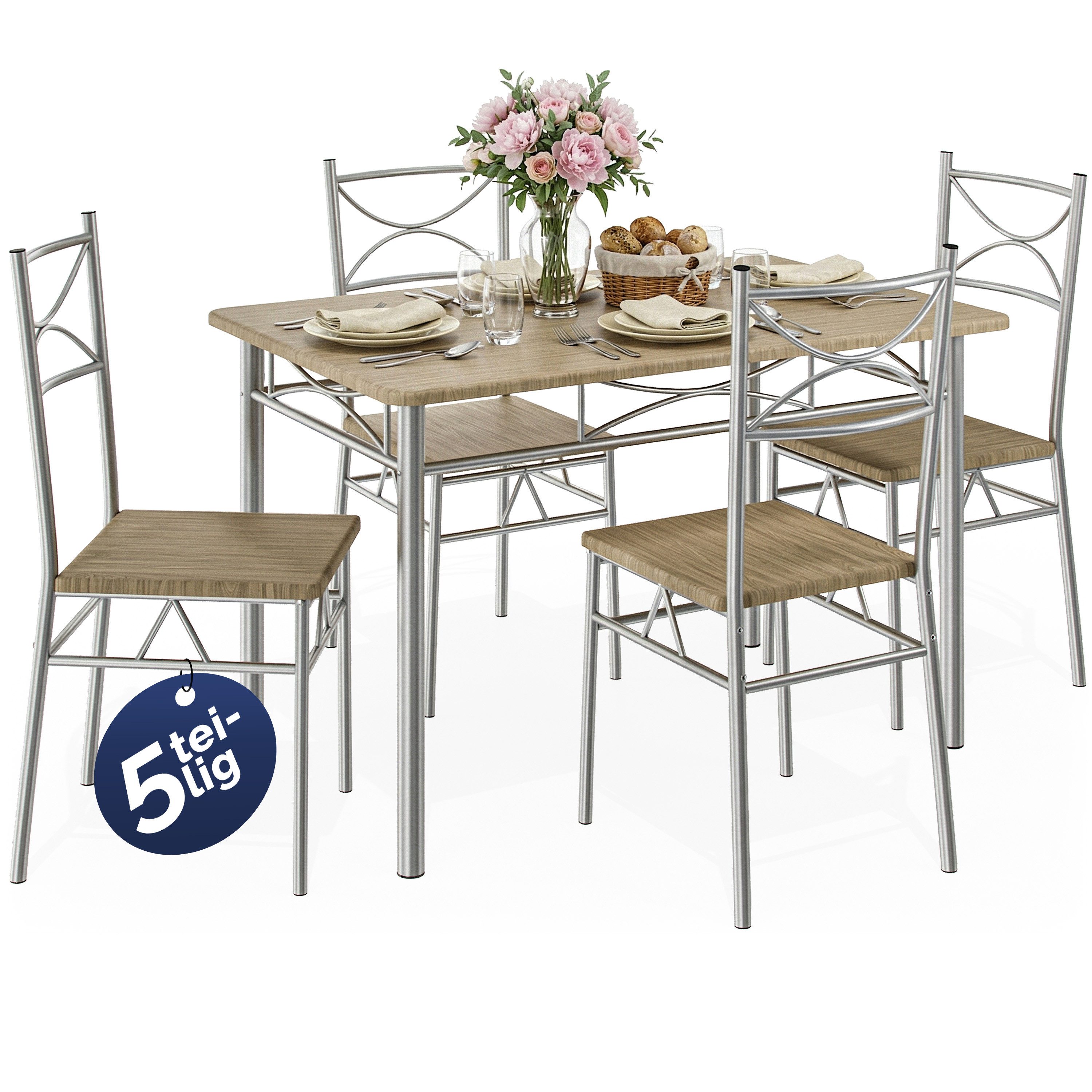 Casaria Essgruppe Paul, (5-tlg), Esstisch mit 4 Stühlen für Esszimmer Küche 5tlg. Sitzgruppe Robust