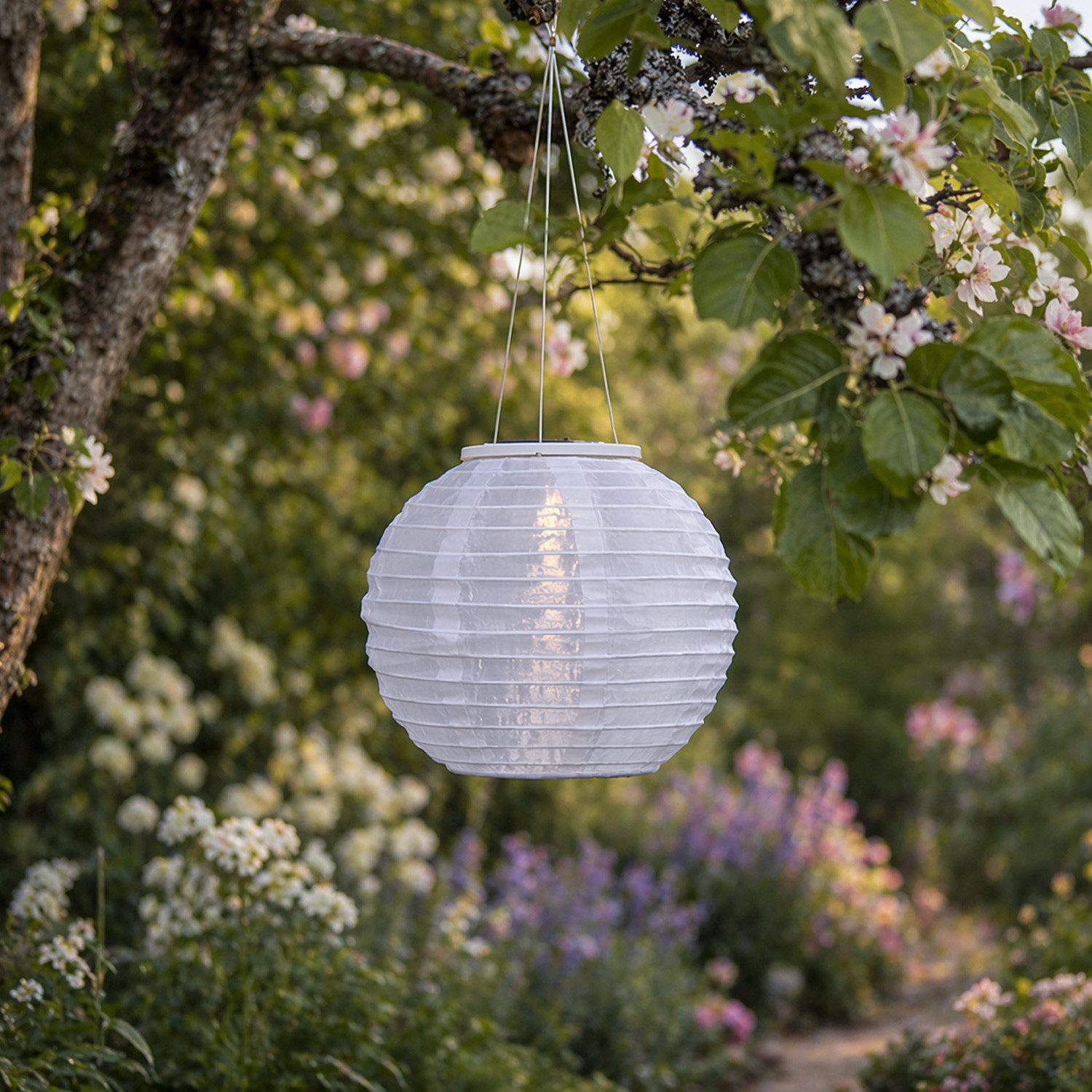MARELIDA LED Lampion Solar Gartenlampions 25x21cm Party Balkon Laterne Sensor weiß 2er Set, LED Classic, warmweiß (2100K bis 3000K)