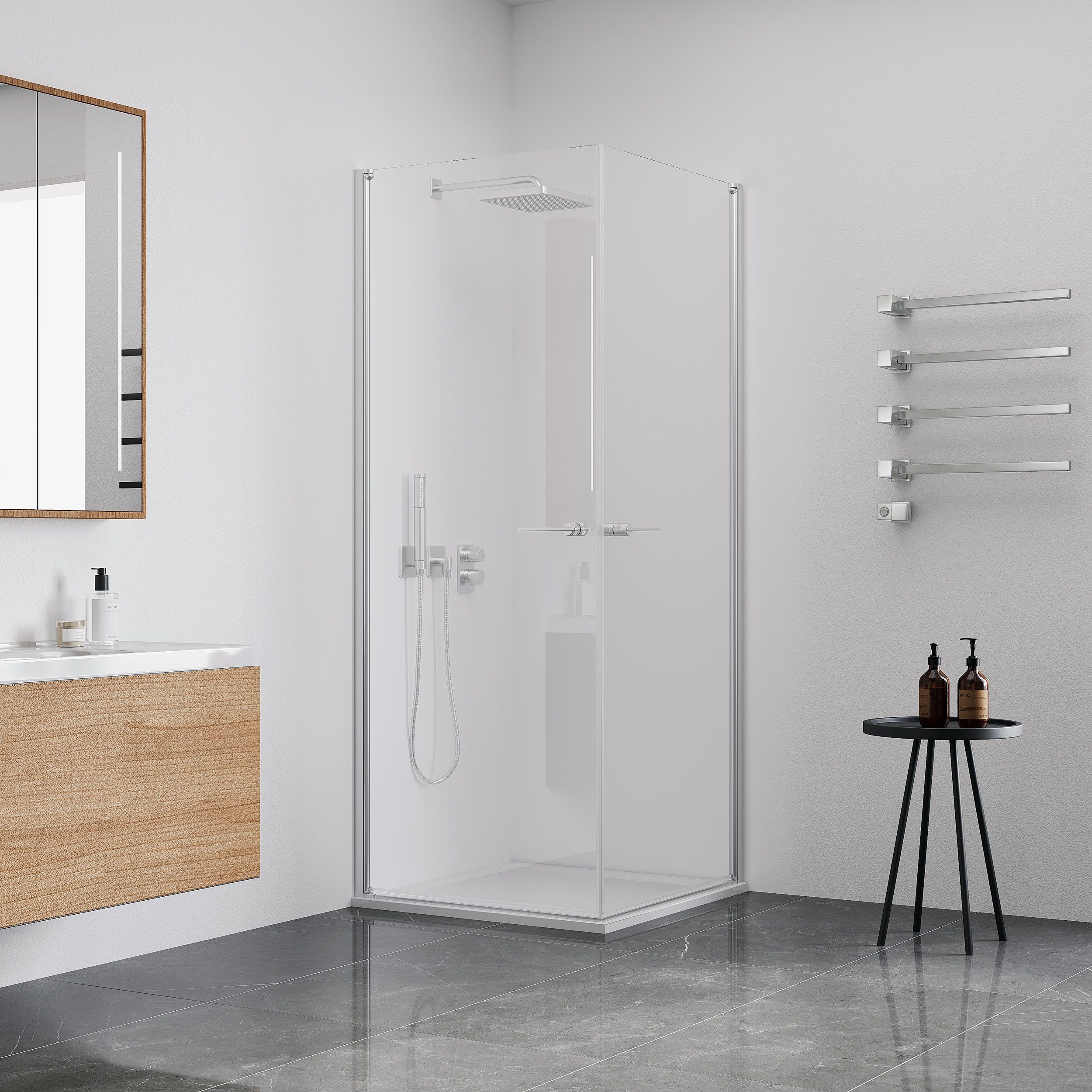 welltime Eckdusche Firenze, BxT: 80x80 cm, Einscheibensicherheitsglas, Rahmenloses Design mit extravaganten Griffen, 6mm ESG
