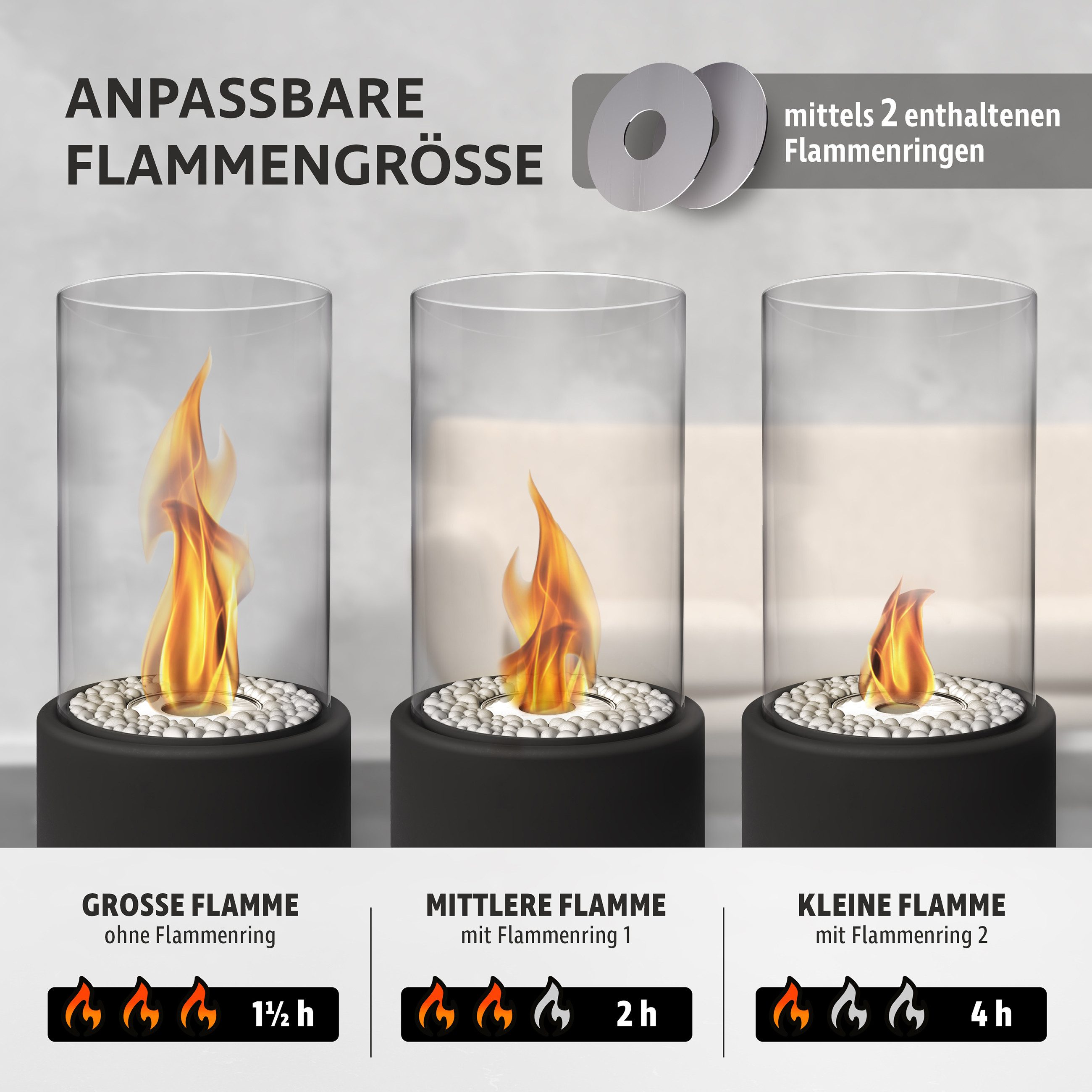 Monster24 Tischfeuer Bio-Ethanol Tischkamin für Indoor & Outdoor, Echtfeuer-Dekokamin (Höhe 31 cm / Durchmesser 16 cm)