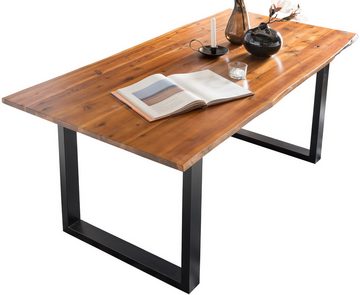 SalesFever Essgruppe, (Set, 5-tlg), Tischplatte mit echter Baumkante, Gestell aus rostfreiem Edelstahl