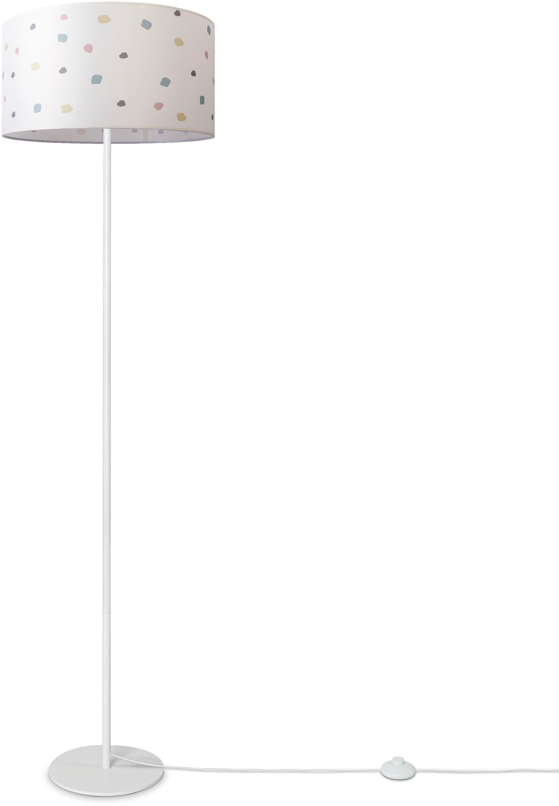 Paco Home Stehlampe Luca Dots, ohne Leuchtmittel, Wohnzimmer Stoffschirm E27 Textil Lampenschirm Rund Punkte Stoff | Standleuchten