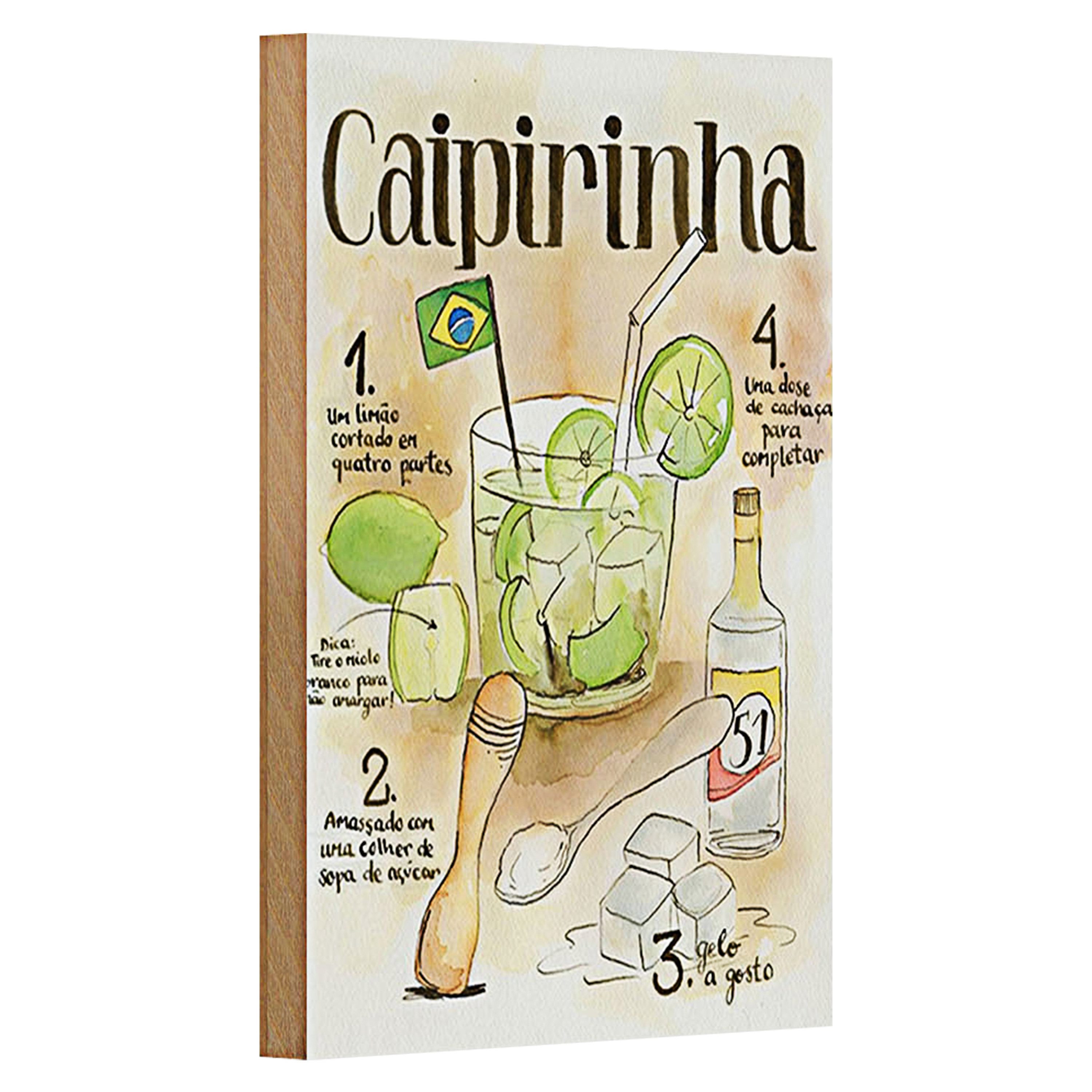 Roomando Holzbild Rezept 12x18cm Caipirinha limao dose de cachaca