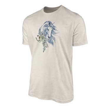 Sinus Art T-Shirt Herren Shirt 100% gekämmte Bio-Baumwolle T-Shirt Aquarell Pferd Blumen Motiv Nachhaltig Ökomode aus (1-tlg)