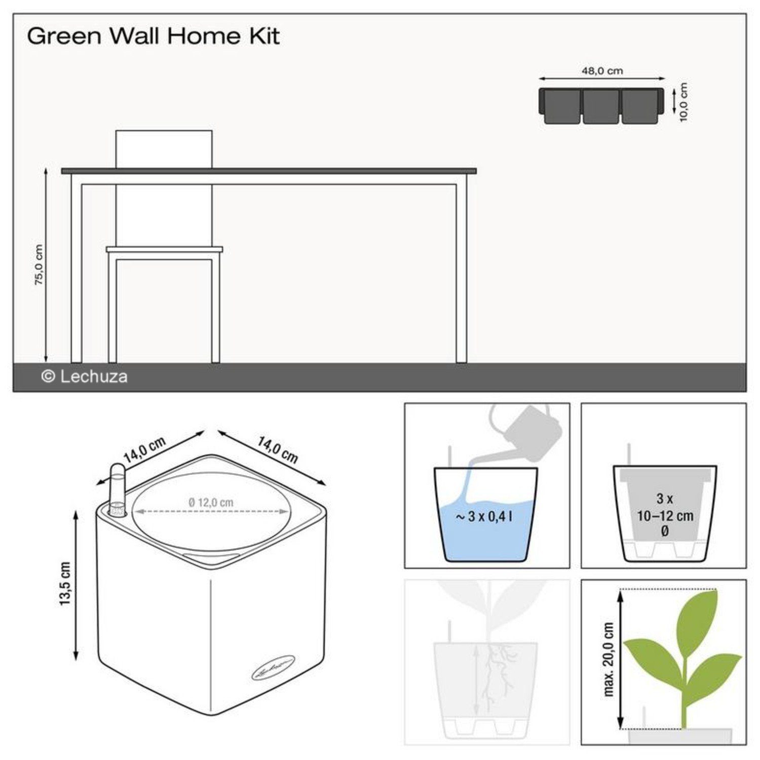 highgloss 135 Kit Green Pflanzkübel Wall Lechuza® anthrazit Home Glossy