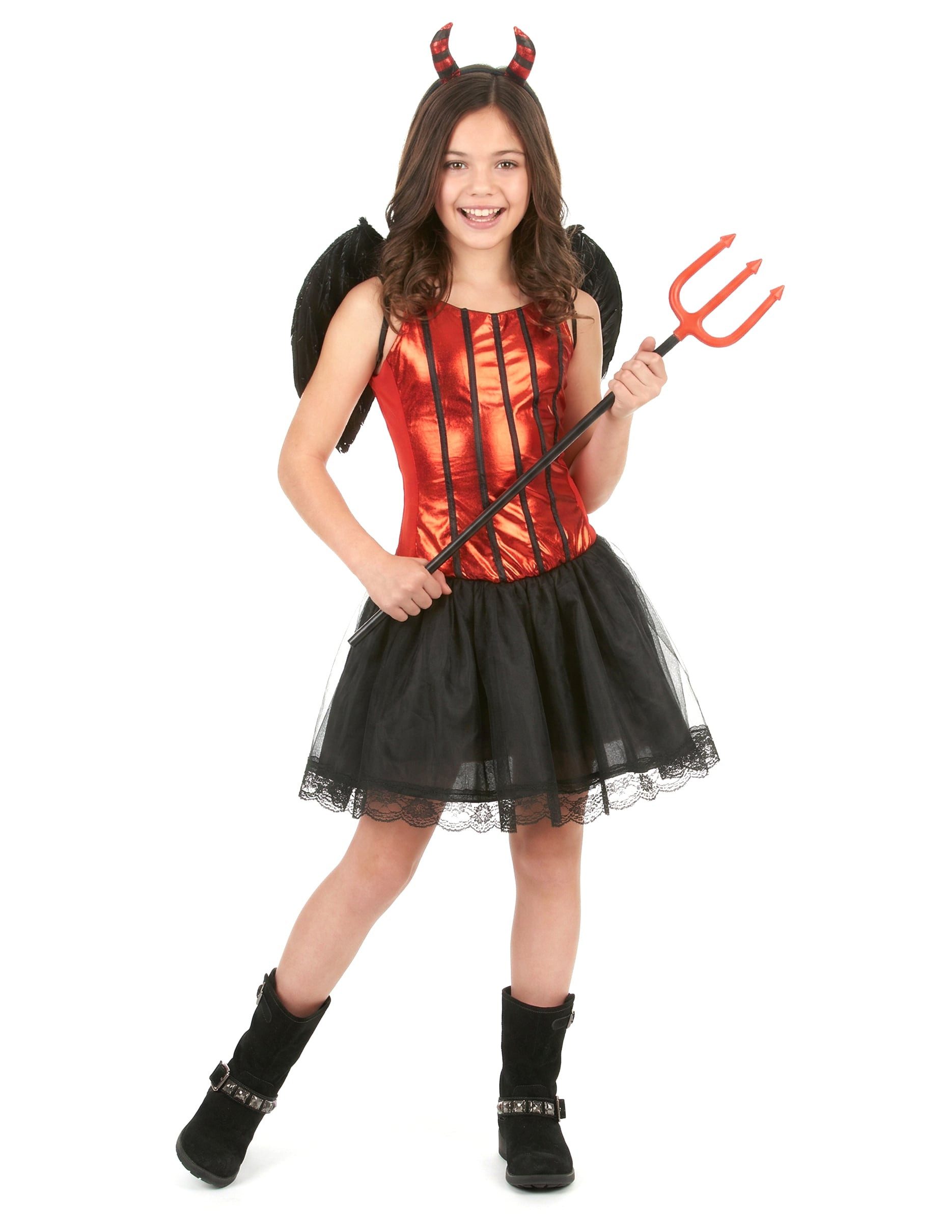 JADEO Kostüm Teufelinnen Halloween Kinder-Kostüm rot-schwarz