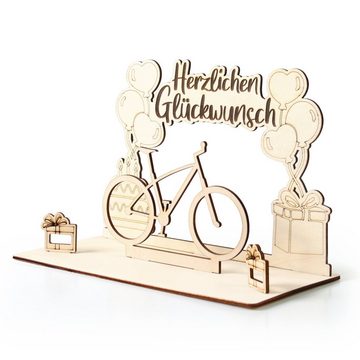 Kreative Feder Geburtskarte 3D Geldgeschenk-Aufsteller „Fahrrad“ zum Geburtstag, originelle Geldgeschenk-Deko aus Holz