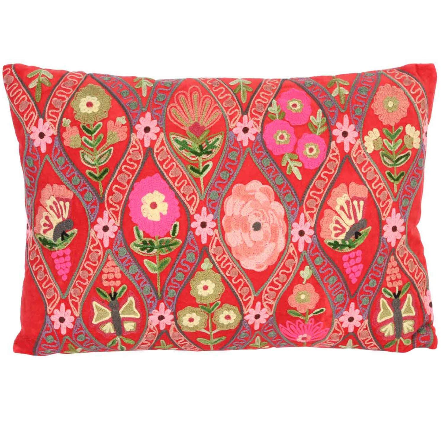 Casa Moro Dekokissen Samt Kissen Jolina 48x30 mit Blumen & Schmetterlingen bestickt, Kissenhülle mit Füllung