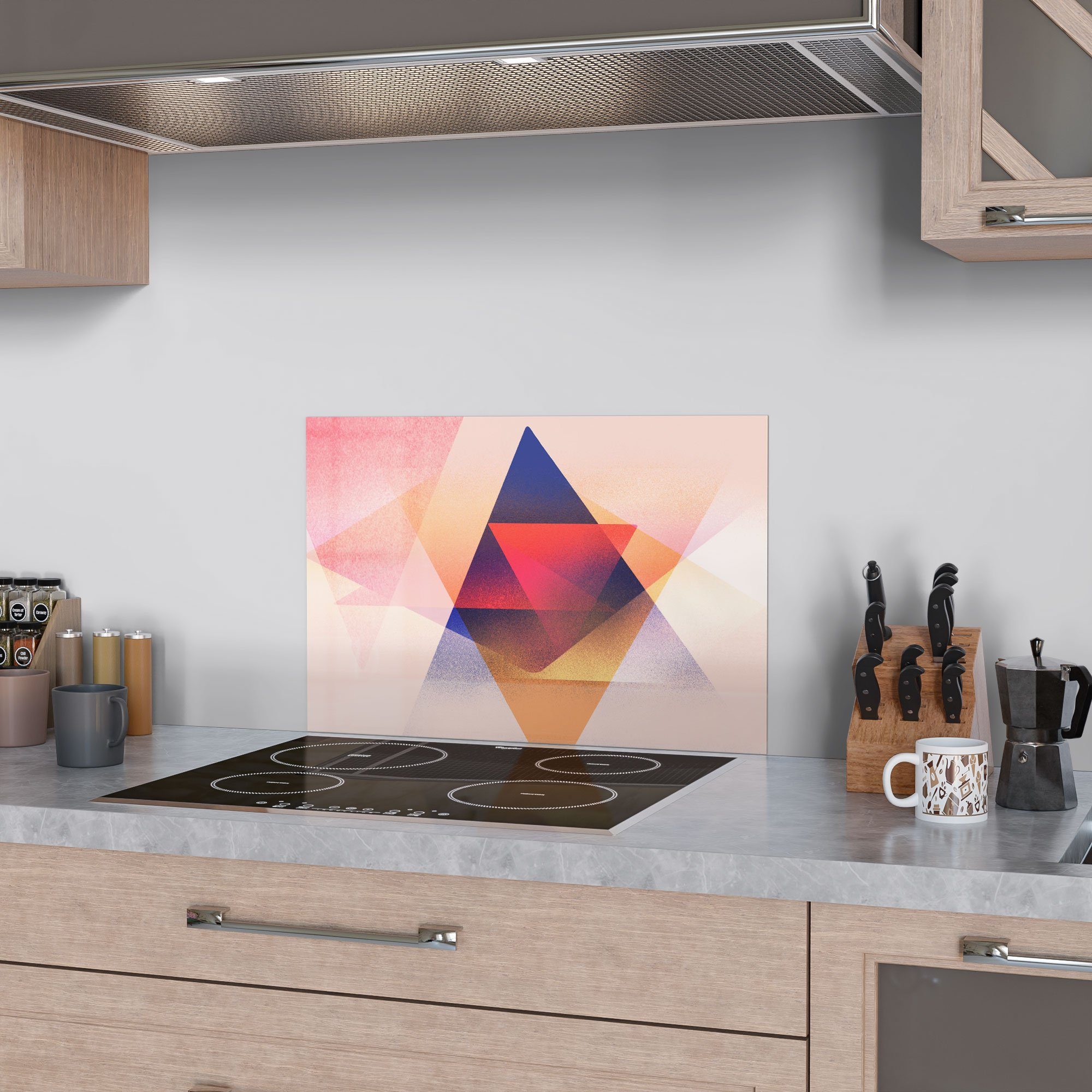 'Geometrie Badrückwand der Küchenrückwand Farben', DEQORI Glas Herdblende Spritzschutz