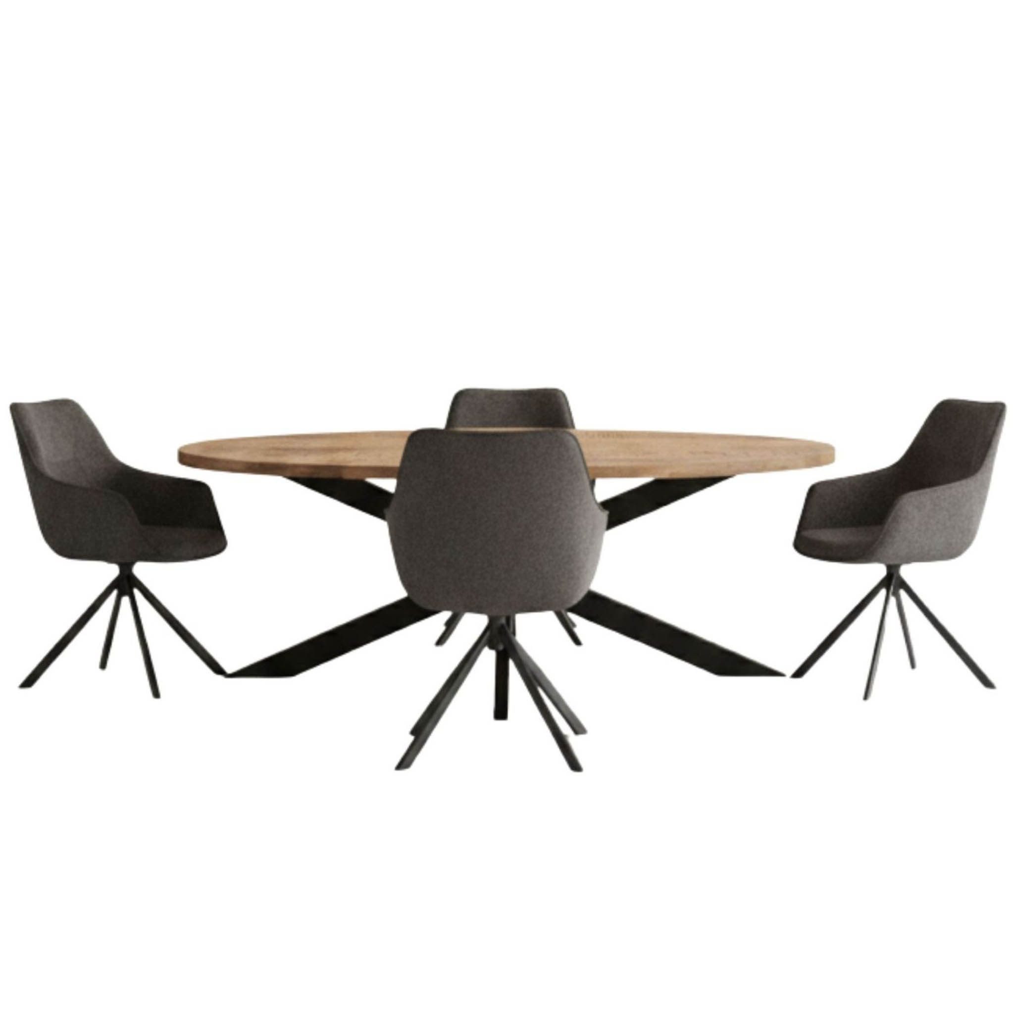 bene living Esszimmer-Set Massivholztisch Avola oval, 4er Set Diningsessel San Carlo dunkelgrau, (Indoor-Möbelset, 5-St), massive Mangoholz-Tischplatte - drehbare Diningsessel