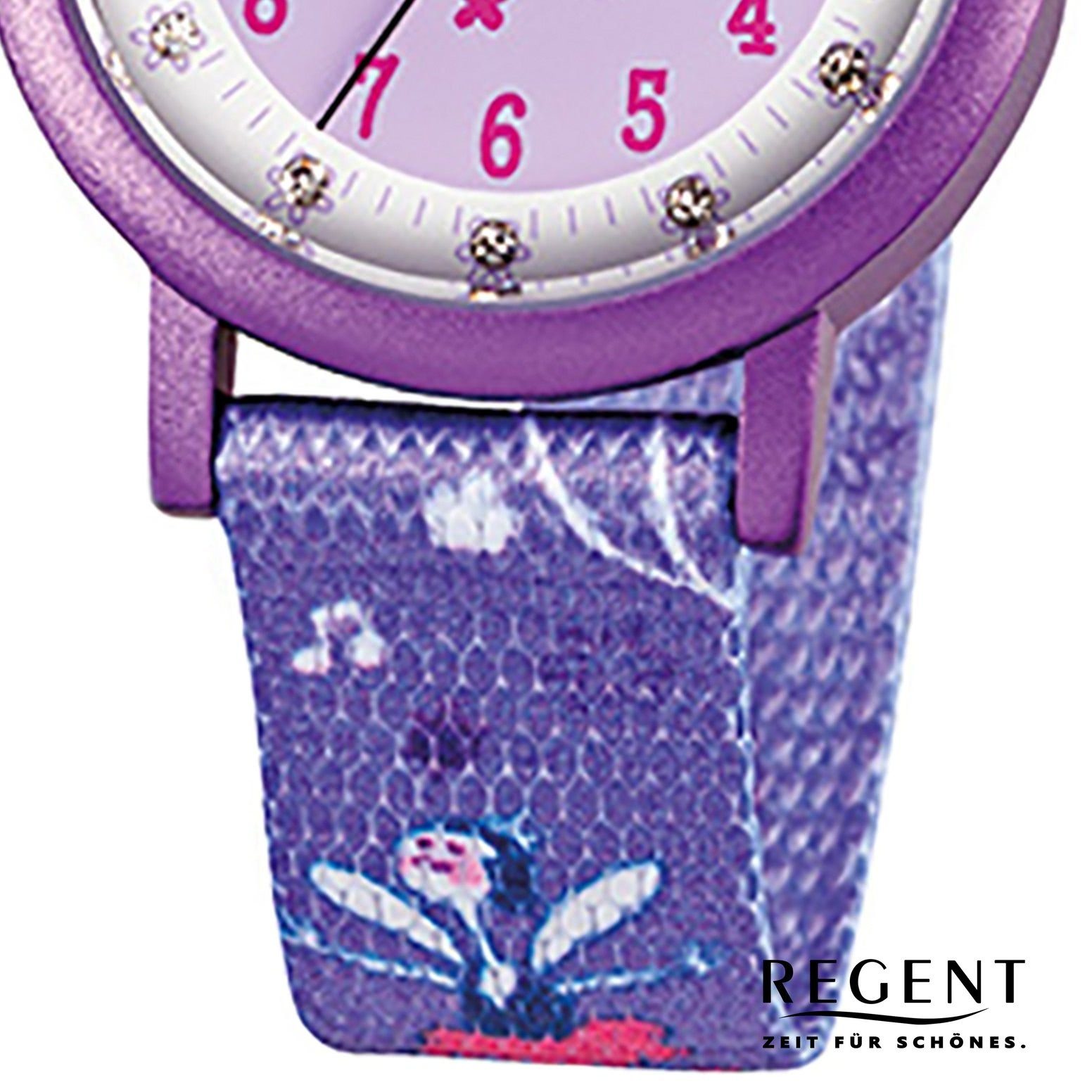 klein rund, Quarzuhr Regent F-486, (ca. Analog Regent 29mm), Kinder Armbanduhr lila Textilarmband Kinder-Armbanduhr