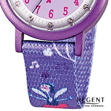 Regent Quarzuhr Regent Kinder-Armbanduhr lila Analog F-486, (Analoguhr), Kinder Armbanduhr rund, klein (ca. 29mm), Textilarmband