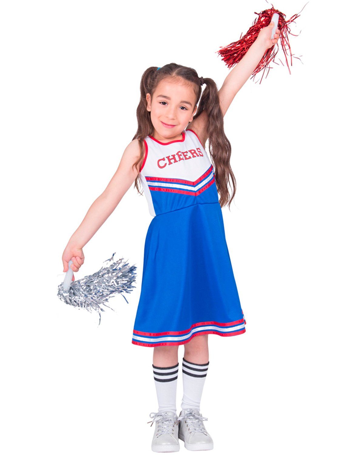 Funny Fashion Kostüm Cheerleader USA für Mädchen - Blau Weiß Rot
