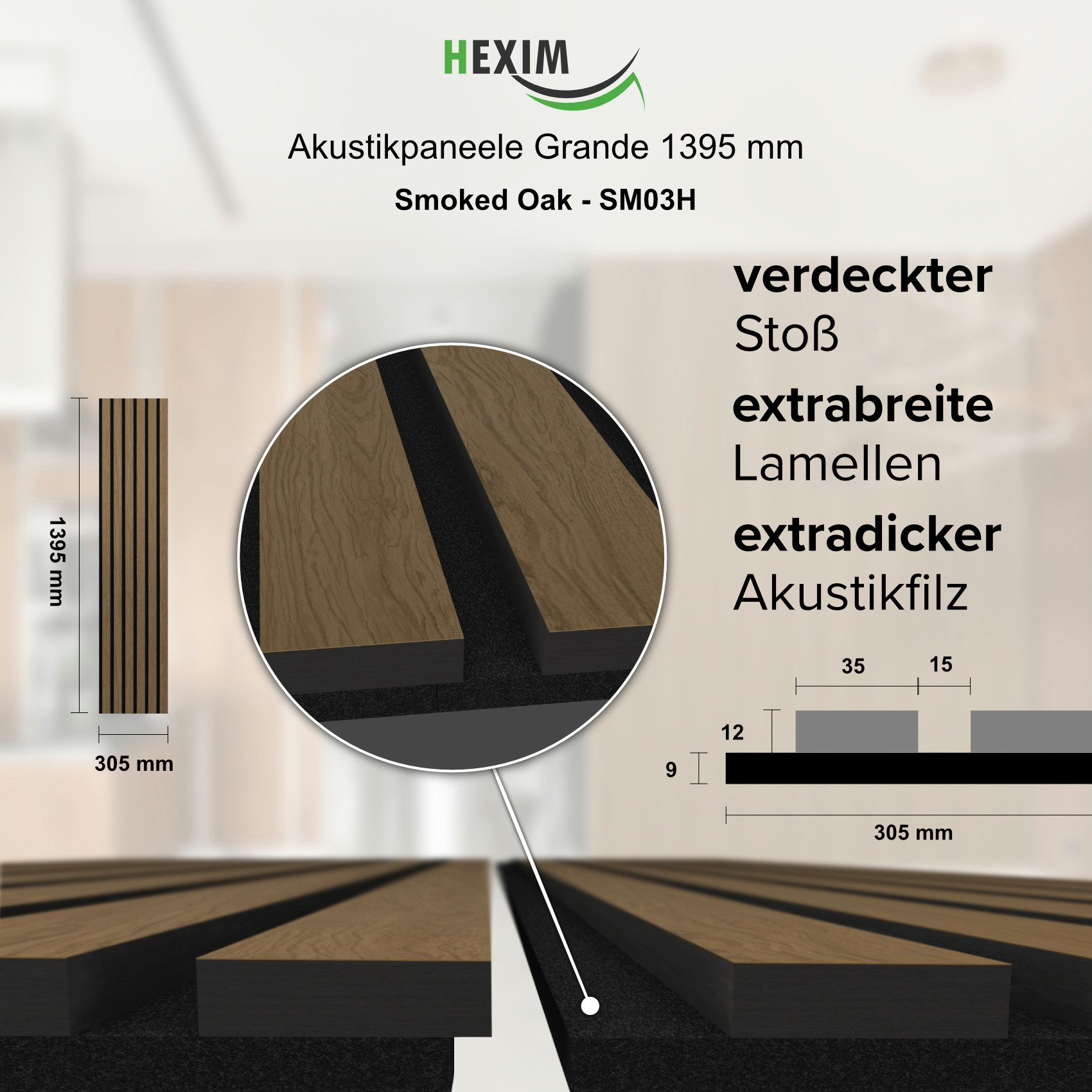 Hexim Wandpaneel, (Akustikpaneele Holz 140x30cm Grande günstig online kaufen