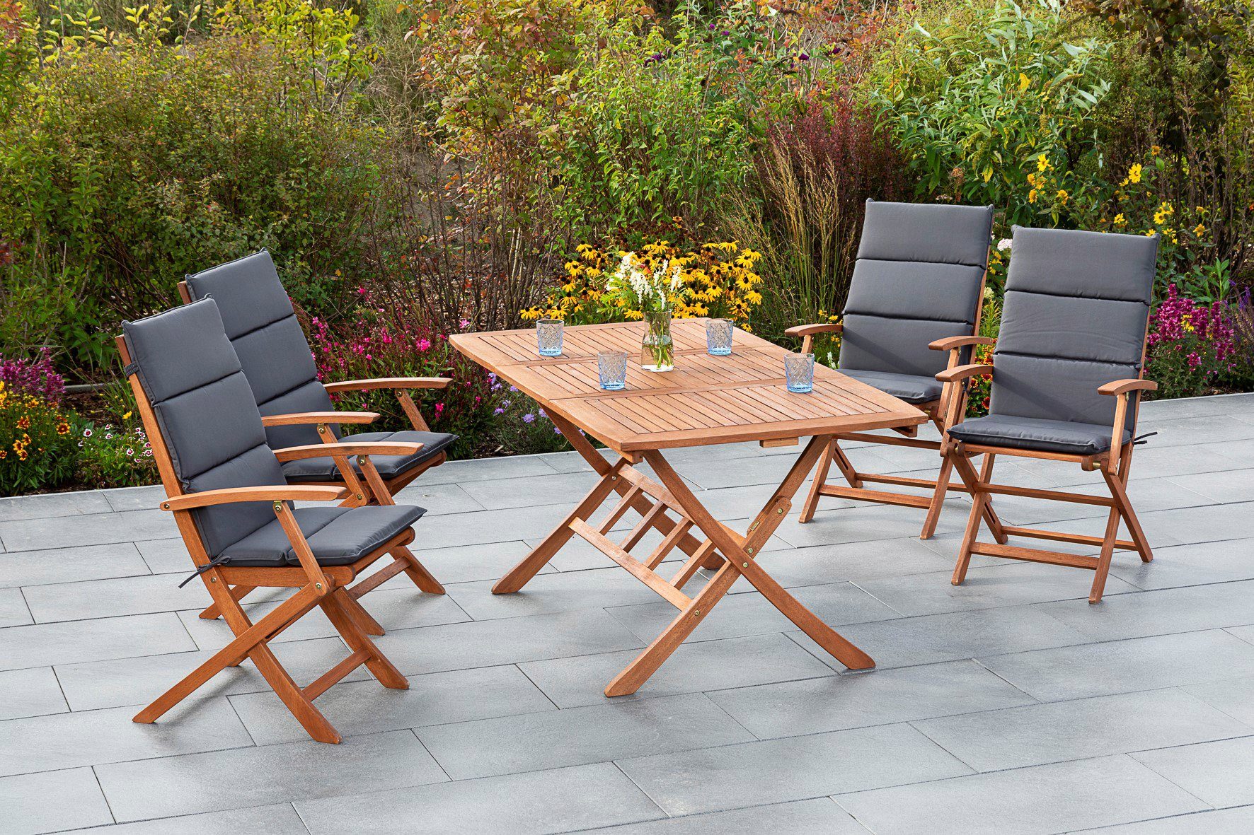 MERXX Garten-Essgruppe Comodoro, (5-tlg), 4 Klappsessel mit ausziehbarem Tisch