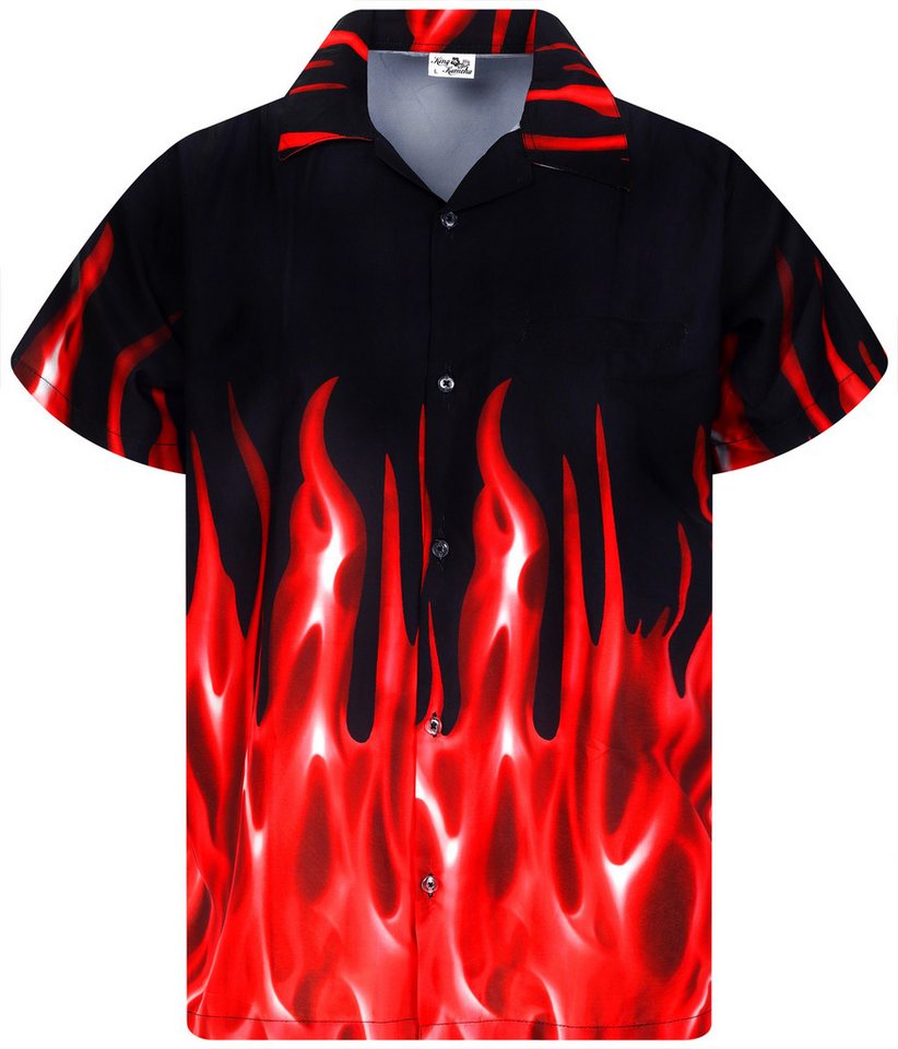 King Kameha Hawaiihemd "Flames" Funky Hawaii-Hemd Herren Kurzarm Front-Tasche Stylish