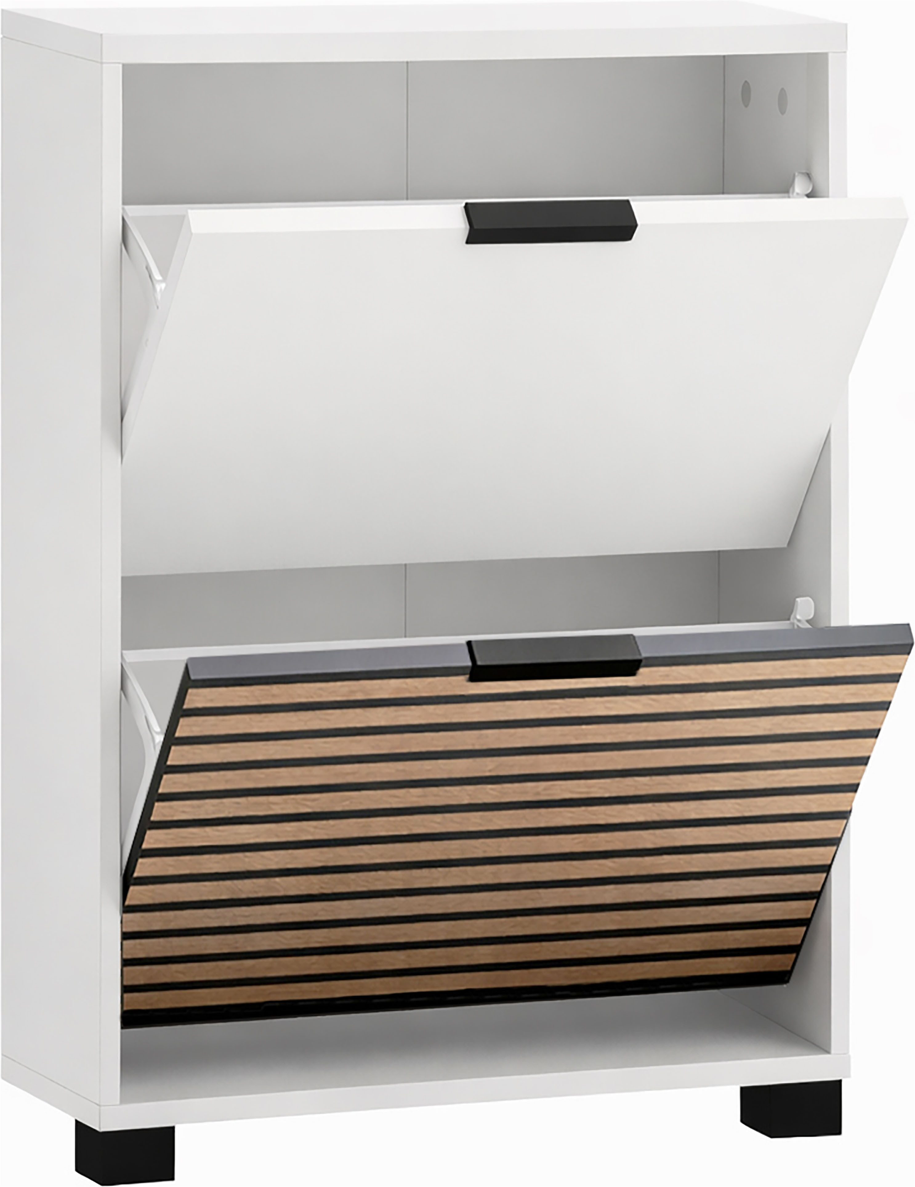 Schildmeyer Schuhschrank LOFT, 2 Klappen, Breite 59,8 cm, akustik-optik, MADE IN GERMANY (1-St) eine Klappe in Akustikplatten-Optik, MADE IN GERMANY