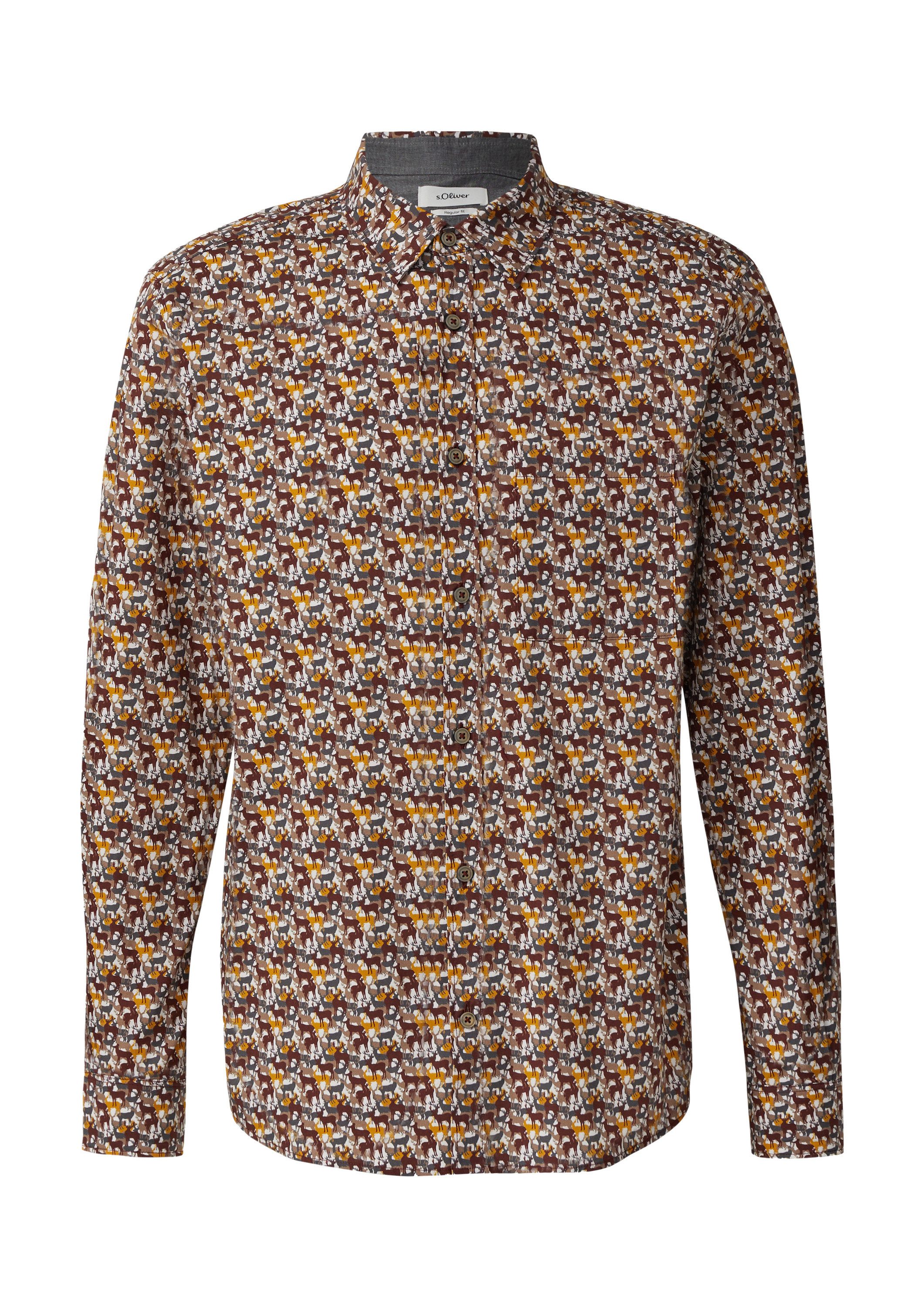 s.Oliver Langarmhemd Hemd Regular Fit: Hemd mit Allover-Print und Brusttasc günstig online kaufen