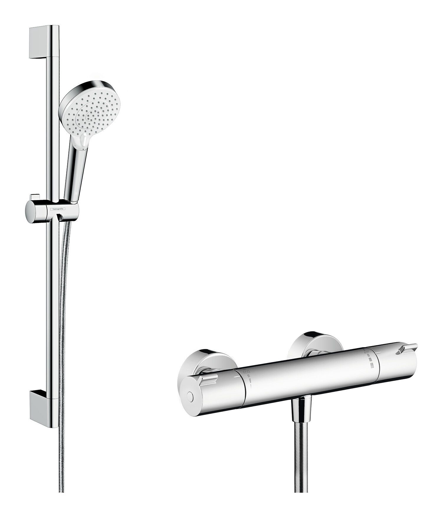 hansgrohe Duschsystem Crometta, Höhe 66.9 cm, 2 Strahlart(en), Vario m. Ecostat 1001 CL Thermostat u. Brausestange 650 mm - Weiß