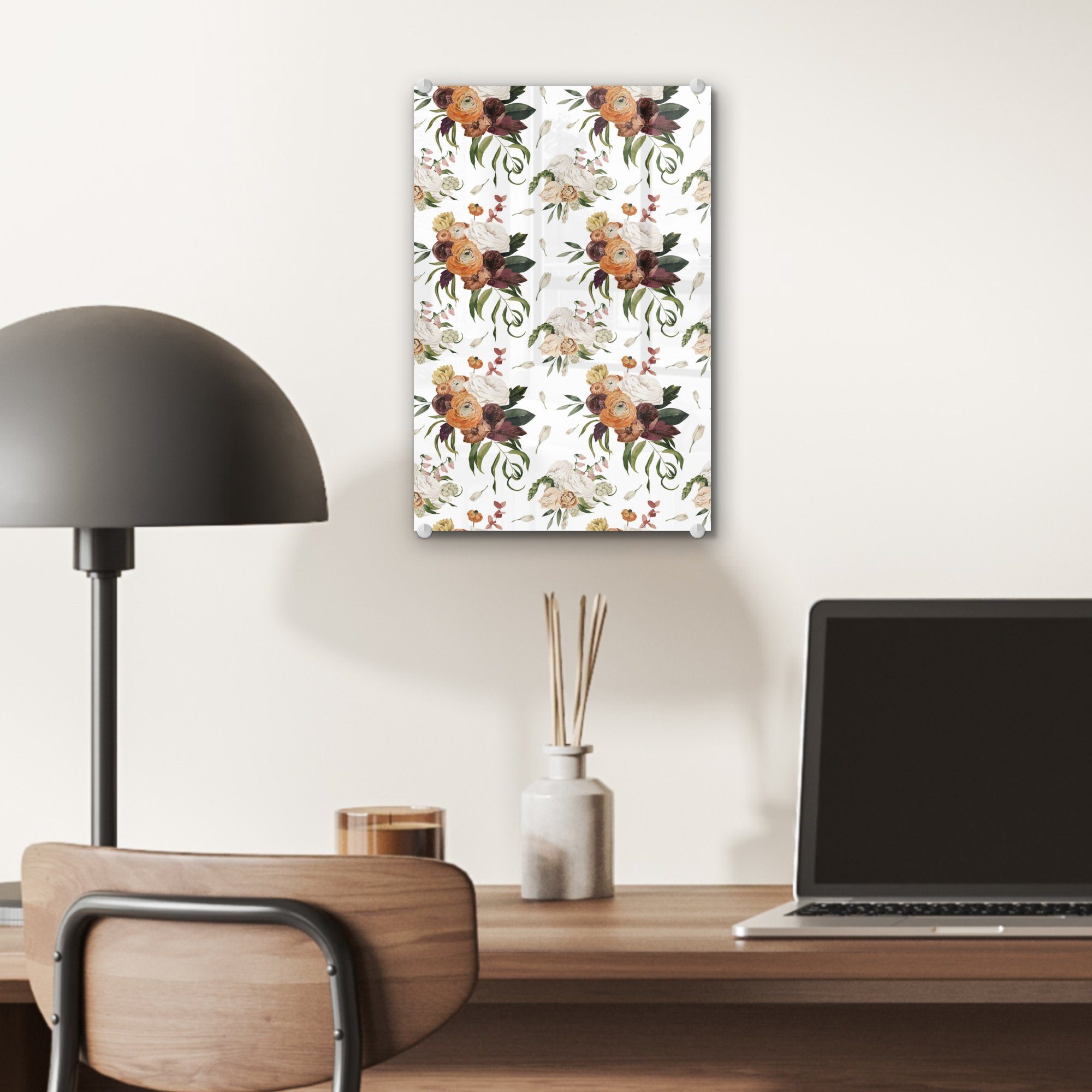 (1 Glas MuchoWow Blumen Bilder - Acrylglasbild Wanddekoration Glas - Wandbild auf Foto auf Farben, - Blumenarrangement St), - - Glasbilder