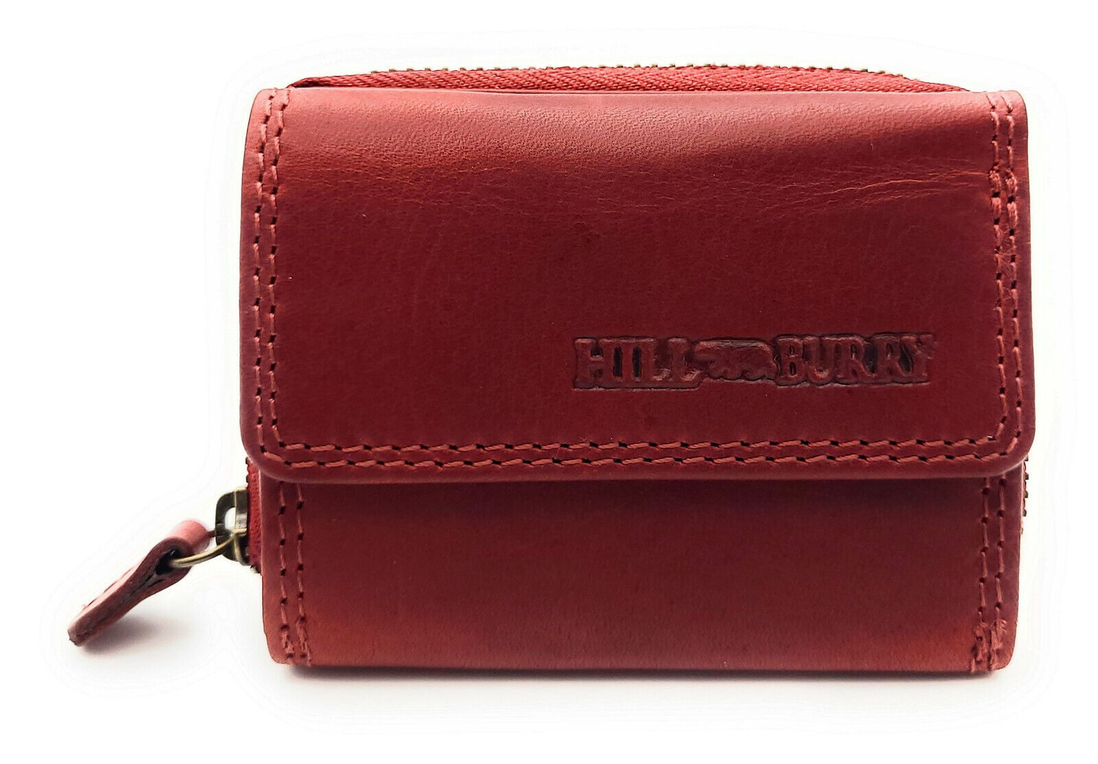 Hill Burry Mini Geldbörse kleines echt Leder Damen Portemonnaie mit RFID Schutz, Damen Geldbeutel für Urlaub, Reise, Alltag, cherry rot
