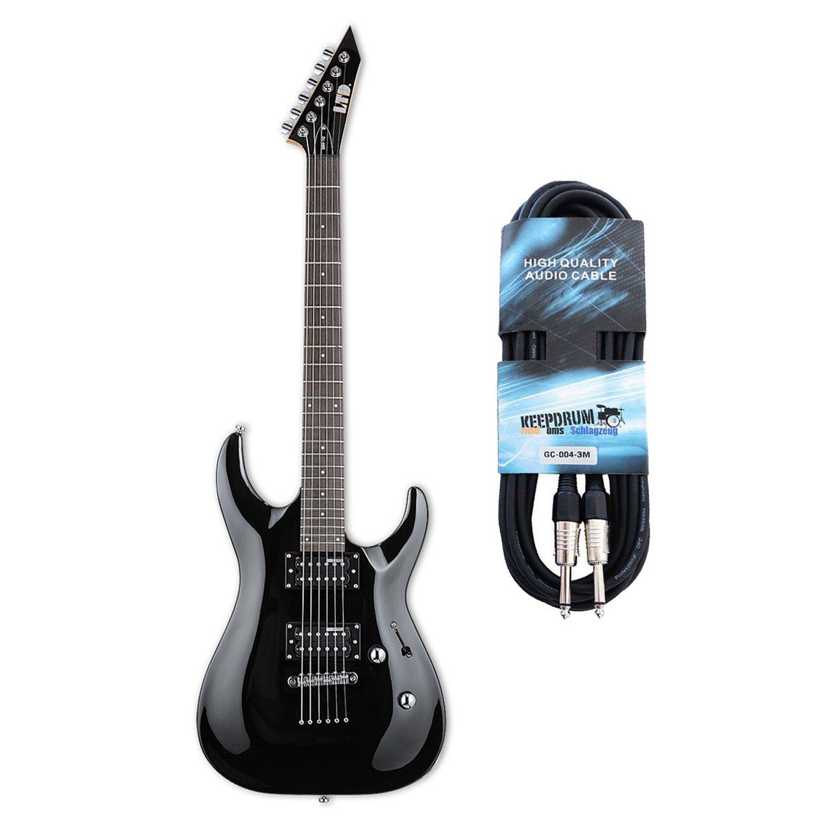 ESP E-Gitarre ESP LTD MH-10 KIT BLK E-Gitarre Schwarz mit Kabel
