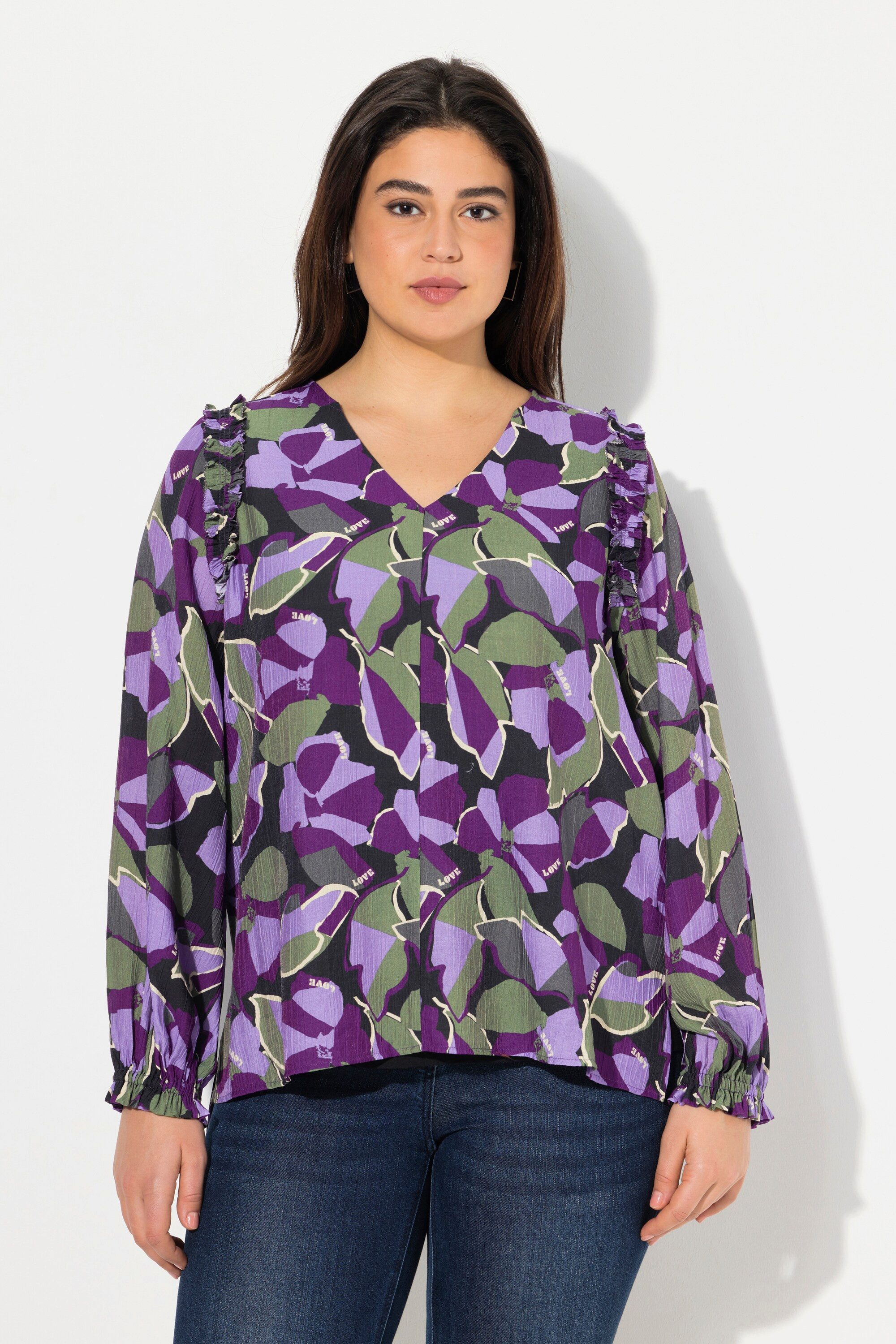 Ulla Popken Longbluse Bluse A-Linie Tunika-Ausschnitt günstig online kaufen
