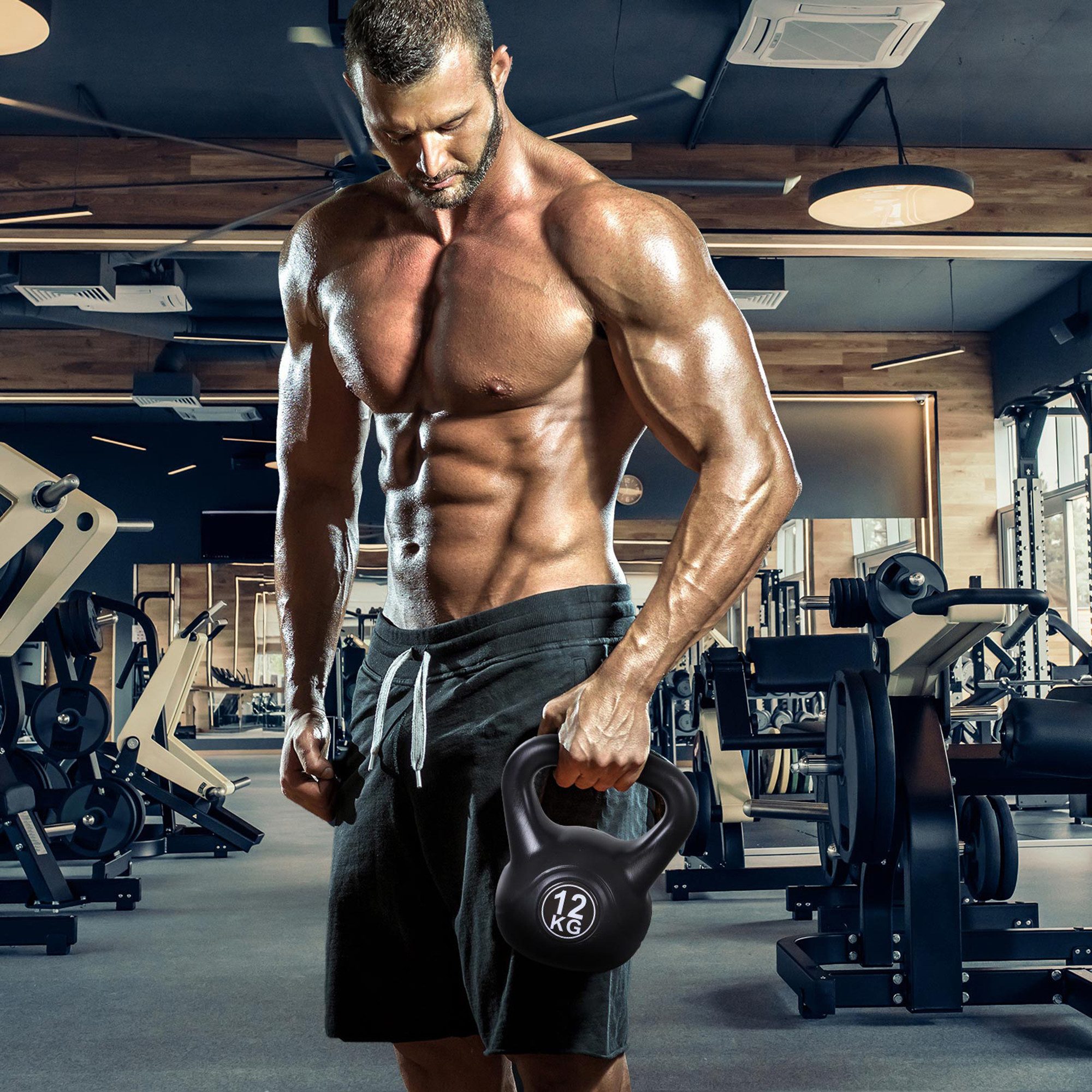 HOMCOM Kettlebell mit Sand befüllt, (Kugelhantel, 12 kg Gewicht-Hantel), für Anfänger, Zuhause, Krafttraining