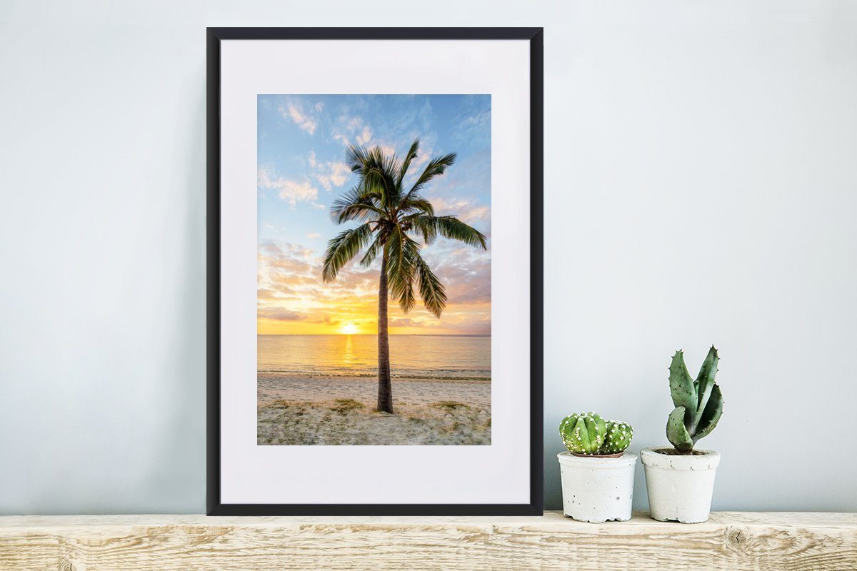 (1 MuchoWow Schwarzem Palme Rahmen, Gerahmtes Strand mit - St), - Sonnenuntergang, Poster Kunstdruck, Poster, Bilderrahmen