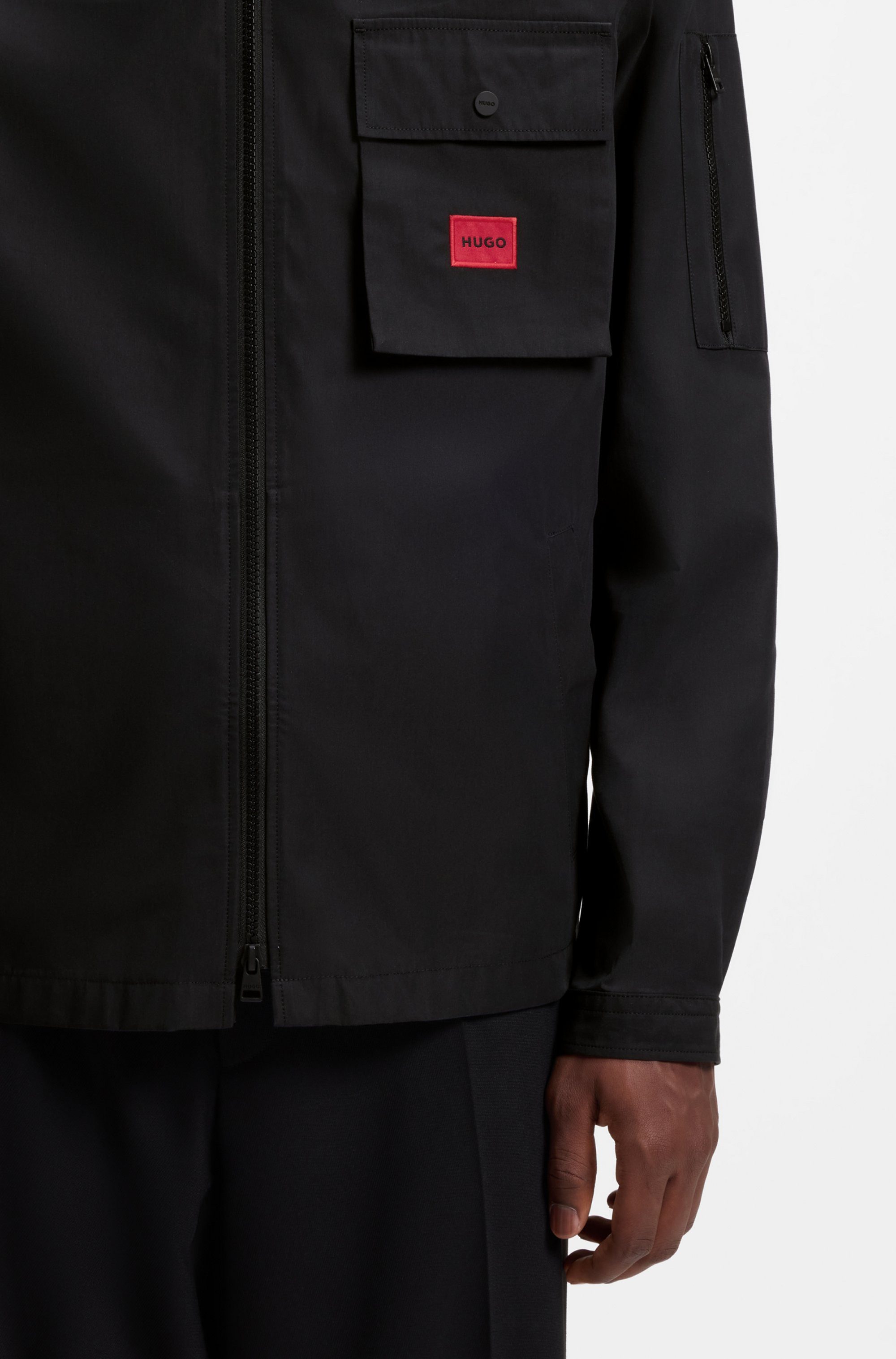 HUGO Langarmhemd Emmond Oversize Fit, 2-Wege-Zipper, Baumwoll-Mix