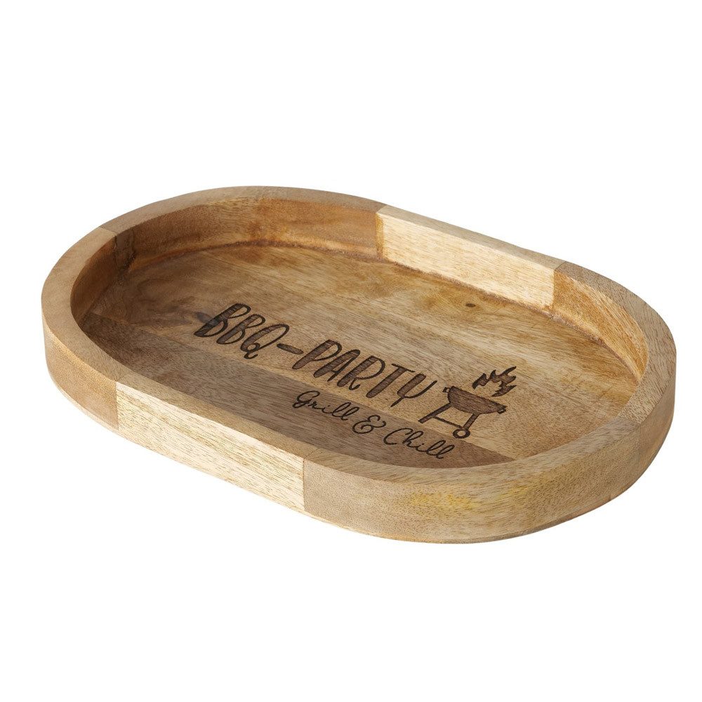 Tablett Ovales Tablett BBQ braun aus Holz Serviertablett Saucentablett Grillpa