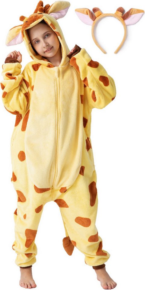 Corimori Jumpsuit Flauschiges Giraffen-Kostüm für Kinder, Karneval Fasching Kostüm (2-tlg) Jumpsuit, Pyjama, Fasching, Kigurumi, Tierkostüme, Giraffe "Theo"