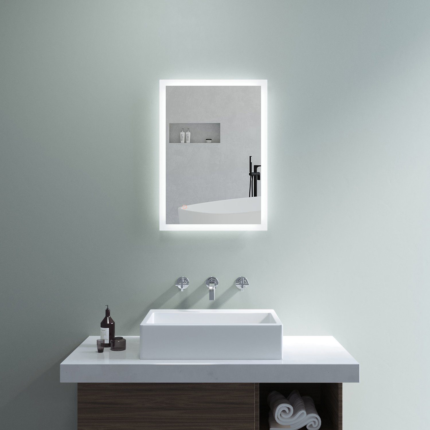 Spiegelheizung Lichtspiegel 6400K mit Bad Spiegel Kaltweiß Badezimmerspiegel AQUABATOS Beleuchtung Badspiegel Touch Dimmbar Led, Beschlagfrei
