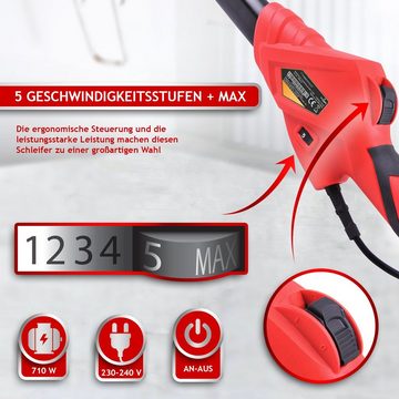 TIMBERTECH Trockenbauschleifer 710W, 12 Schleifscheiben, 1.000-2.100 U/min, Teleskopstange 1,3-1,6m