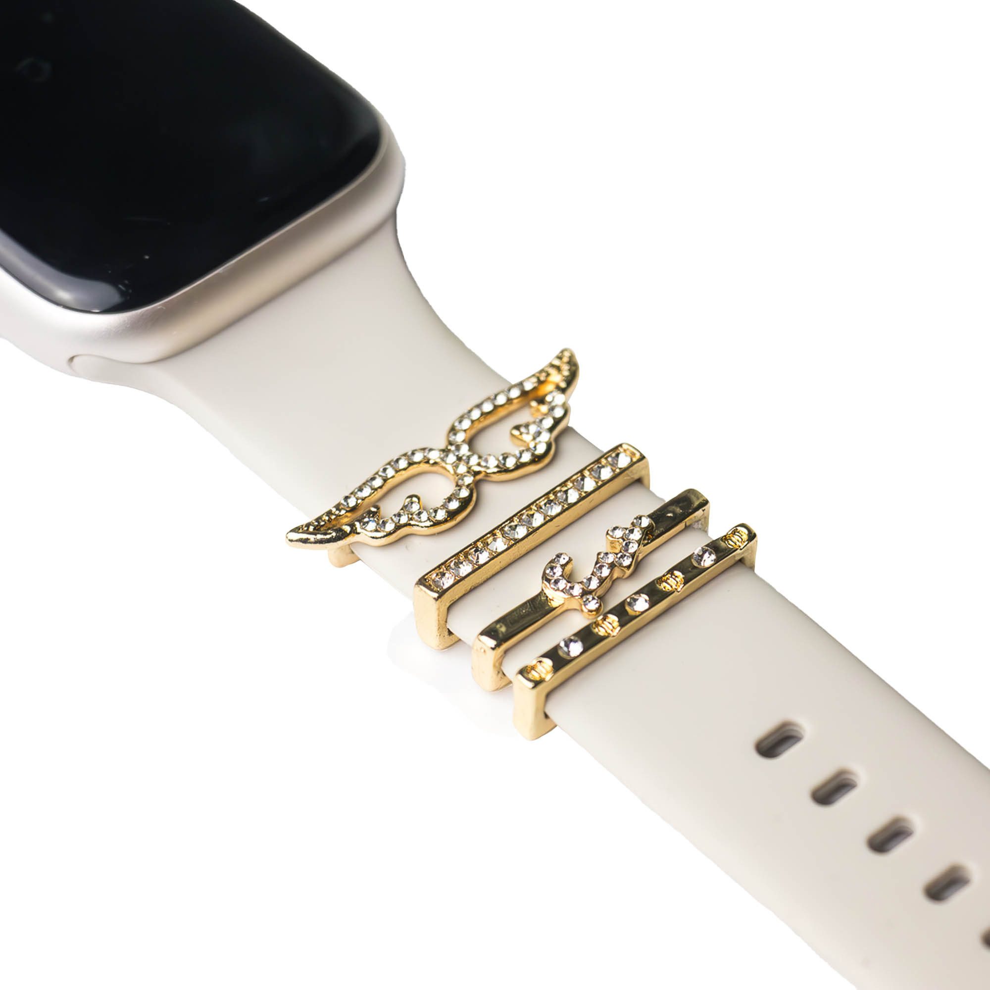 ARTVALL Smartwatch-Armband Apple Watch Charms Set 38/40/41mm & 42/44/45/49mm, Watch Band Charms Engelsflügel & Strasssteine Gold