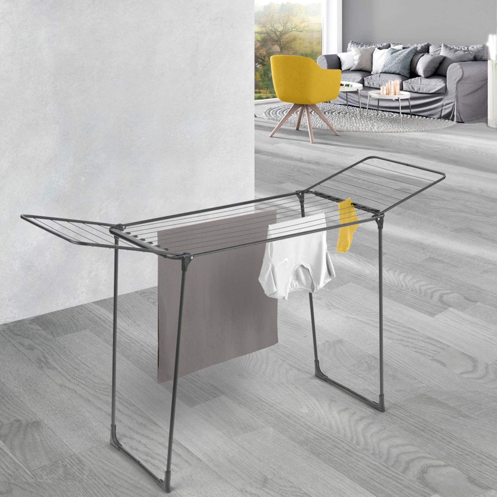 Metaltex Wäscheständer METALTEX Hydra Onyx Wäscheständer 18 m klappbar Sockenhalter schwarz