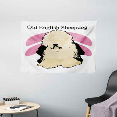 Wandteppich Wohnzimmer Schlafzimmer Wandtuch Seidiges Satin Wandteppich, Abakuhaus, rechteckig, Englisch Sheepdog Illustration Hund