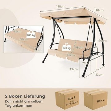 KOMFOTTEU Schaukelstuhl 2-Sitzer, mit klappbarer Rücklehne & weicher Kissen