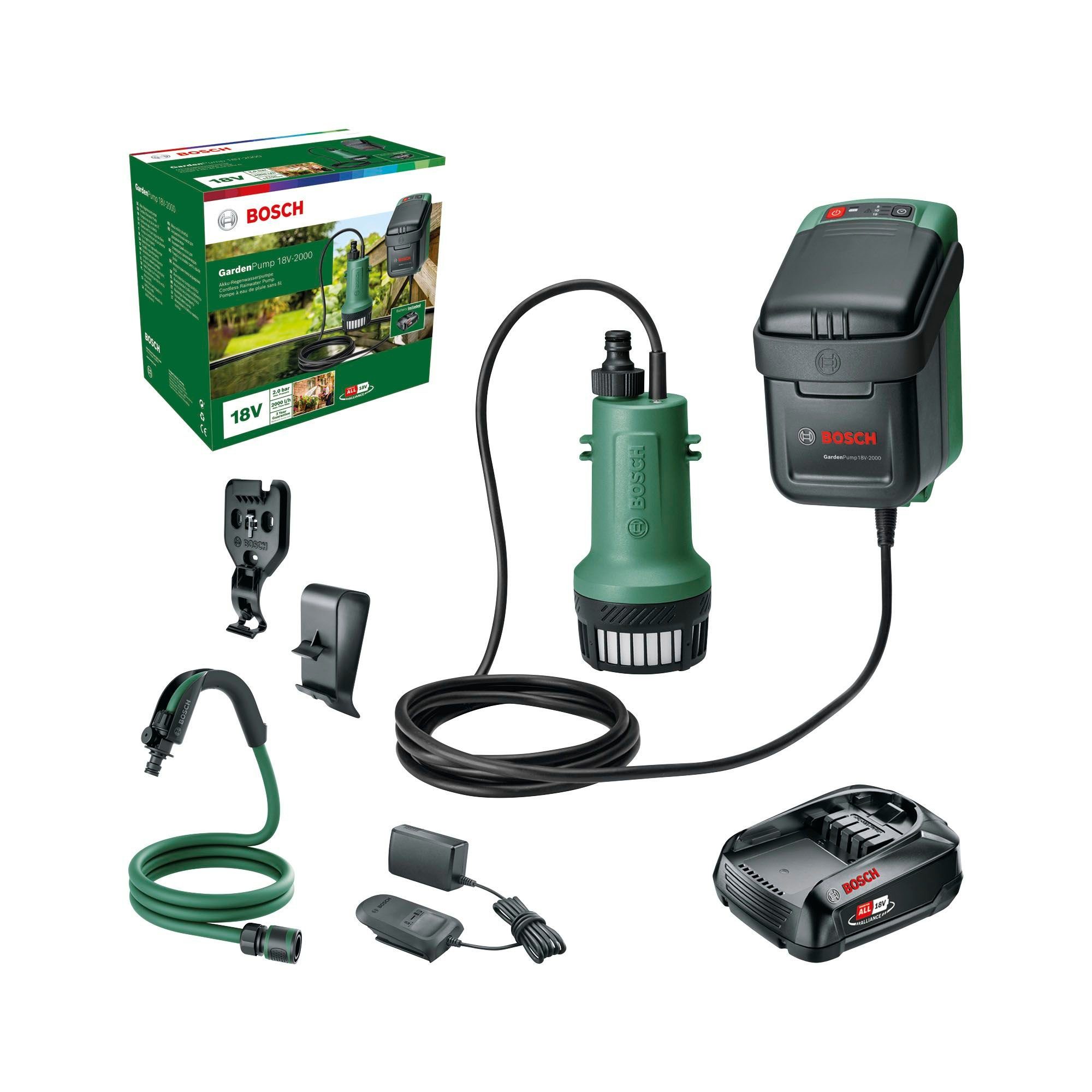 Bosch Home & Garden Akku-Gartenpumpe GardenPump 18V-2000, mit Akku 18V/2,5 Ah und Ladegerät