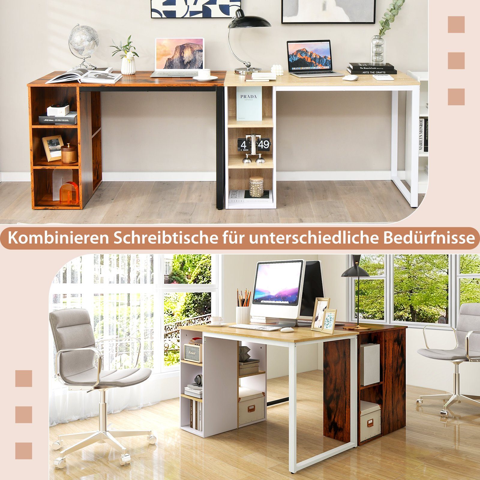 bis 75 115 mit Braun 59,5 Fächern, 50 x COSTWAY x kg, 5 cm Schreibtisch, Rustikales