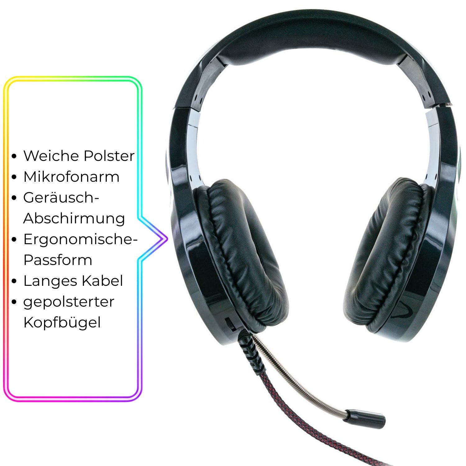 Schwaiger Gaming USB Over-Ear Headset GH50 Stereo Schwarz Gaming-Headset (Mikrofon, PC Gamer Kophörer LED Licht Stereo Mikrofon Mikro Kopfbügel 2,2m Kabel)