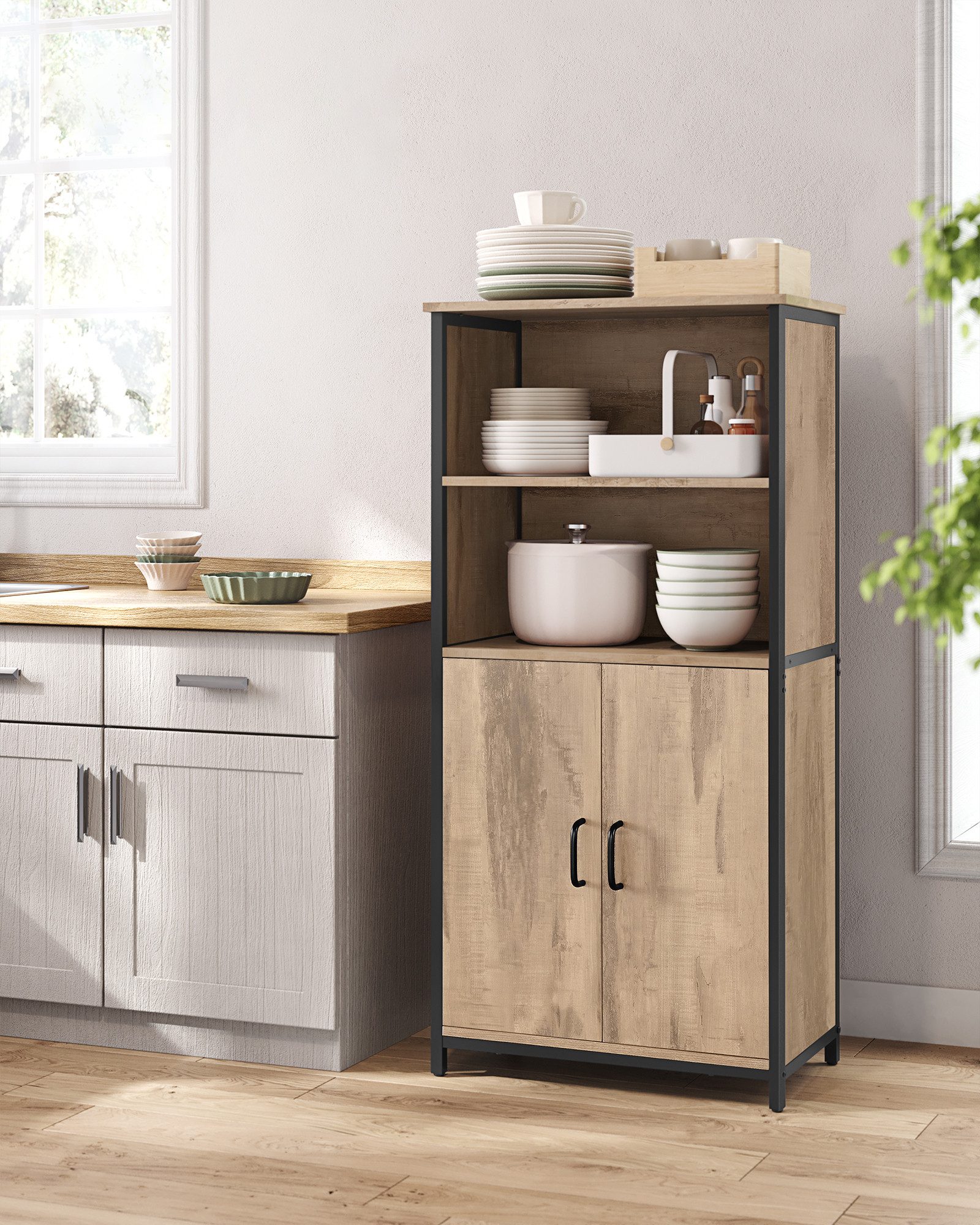 VASAGLE Highboard Küchenschrank, verstellbare Regalebene, 2 offenen Fächern günstig online kaufen