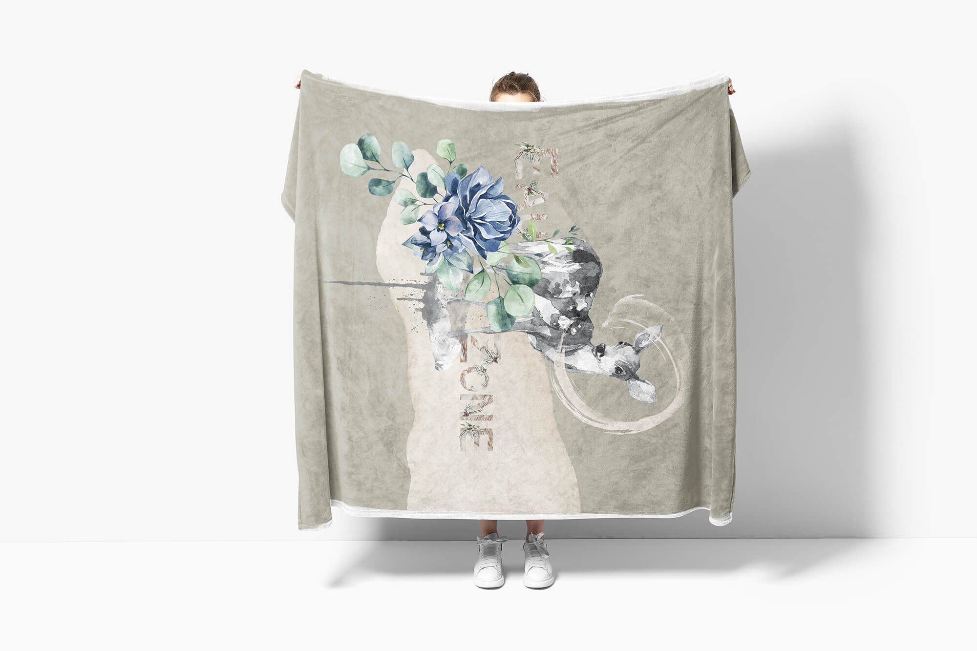 Baumwolle-Polyester-Mix Sinus Blumen (1-St), Kunstvoll, Handtuch Handtücher Saunatuch Handtuch Strandhandtuch Reh Kuscheldecke Art