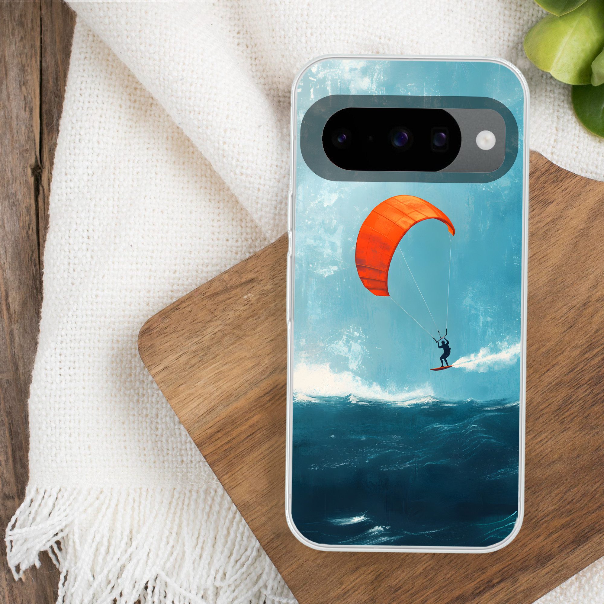 MuchoWow Handyhülle für Google Pixel 10 Pro Kitesurfer - Orange - Meer - Himmel, Handy Case, Silikon, Bumper Case Dünn