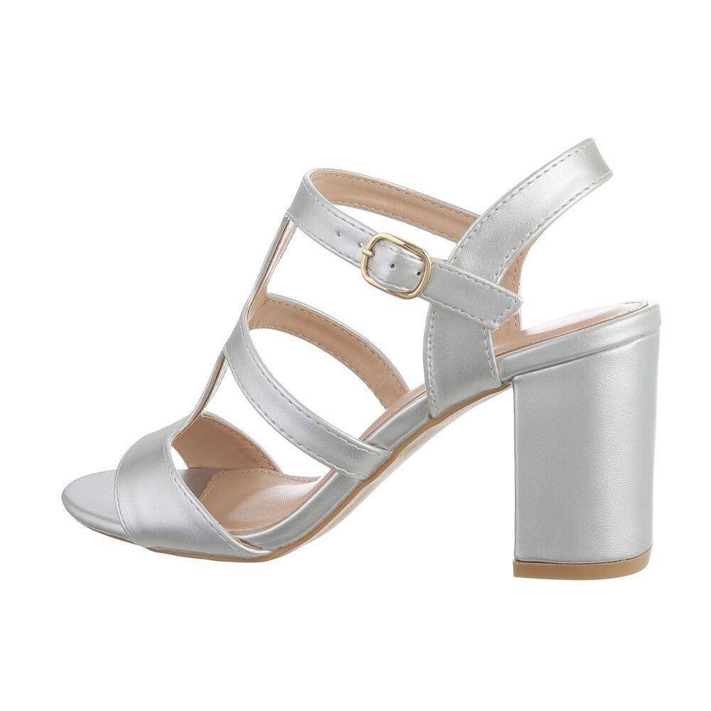 Ital-Design Damen Party & Clubwear High-Heel-Sandalette Blockabsatz  Sandalen & Sandaletten in Silber