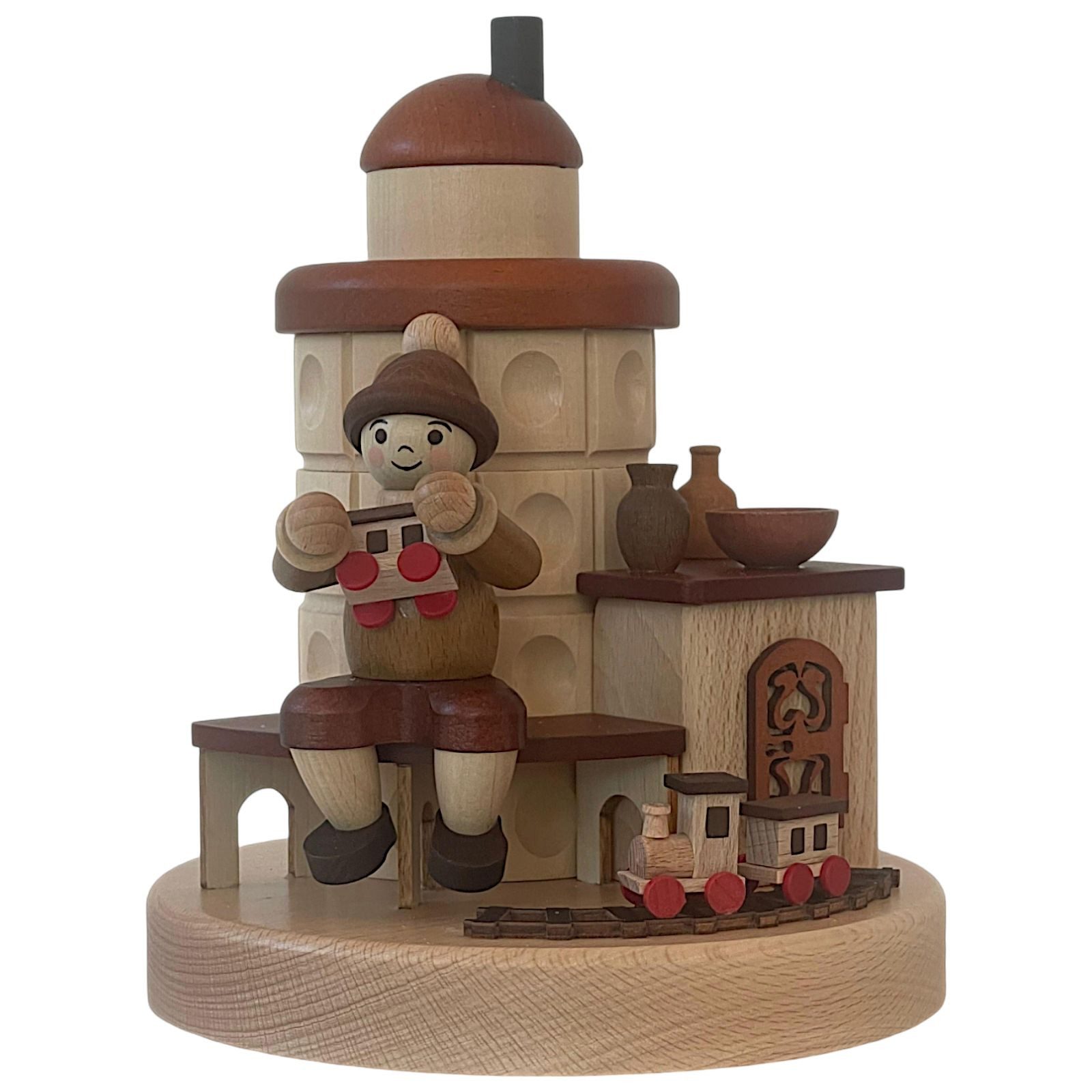 Zeidler Holzkunst Räuchermännchen Räucherofen/Kachelofen Junge mit Eisenbahn für Räucherkerzen - Erzgeb.