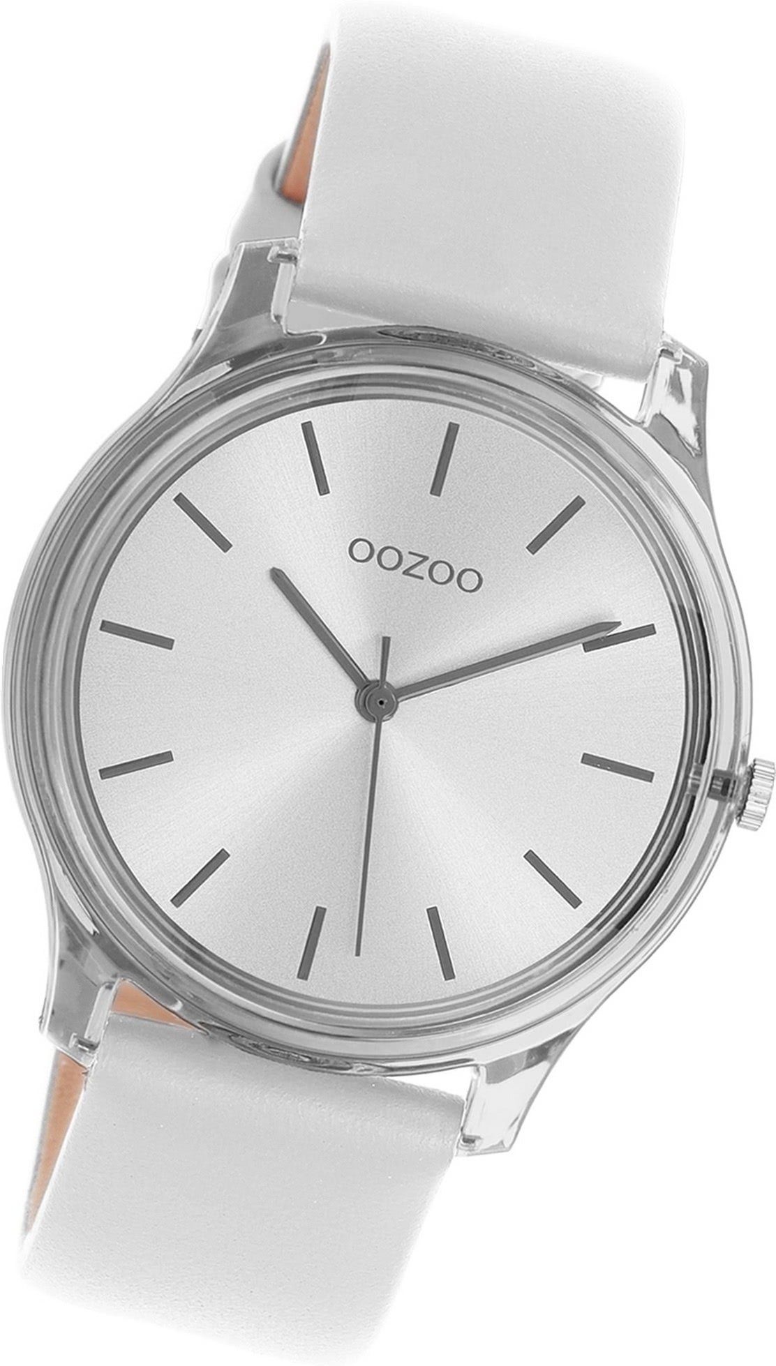 OOZOO Quarzuhr Oozoo Damen Armbanduhr Timepieces, Damenuhr Lederarmband grau, rundes Gehäuse, mittel (ca. 36mm) | Quarzuhren